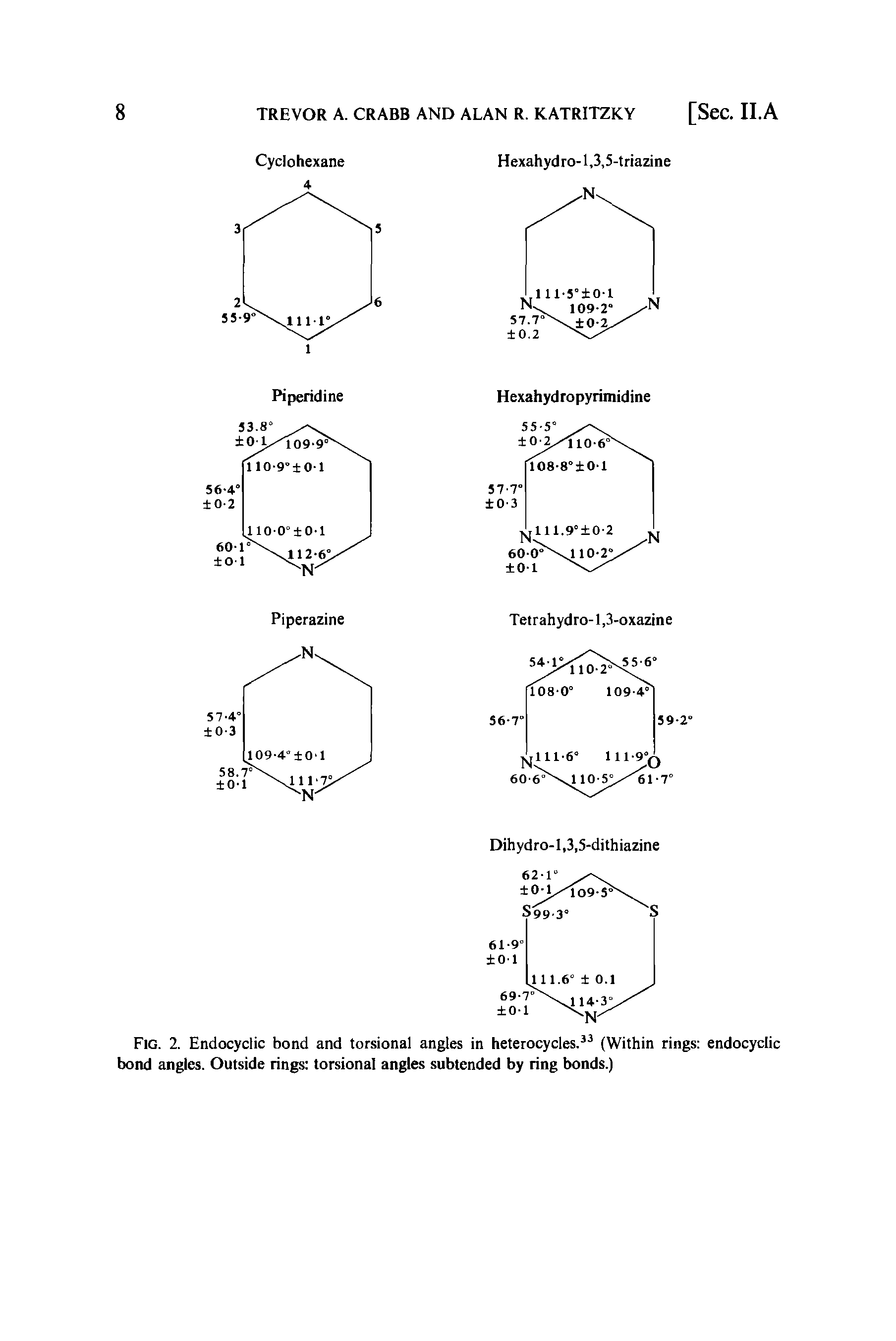 Fig. 2. Endocyclic bond and torsional angles in heterocycles.33 (Within rings endocyclic bond angles. Outside rings torsional angles subtended by ring bonds.)...