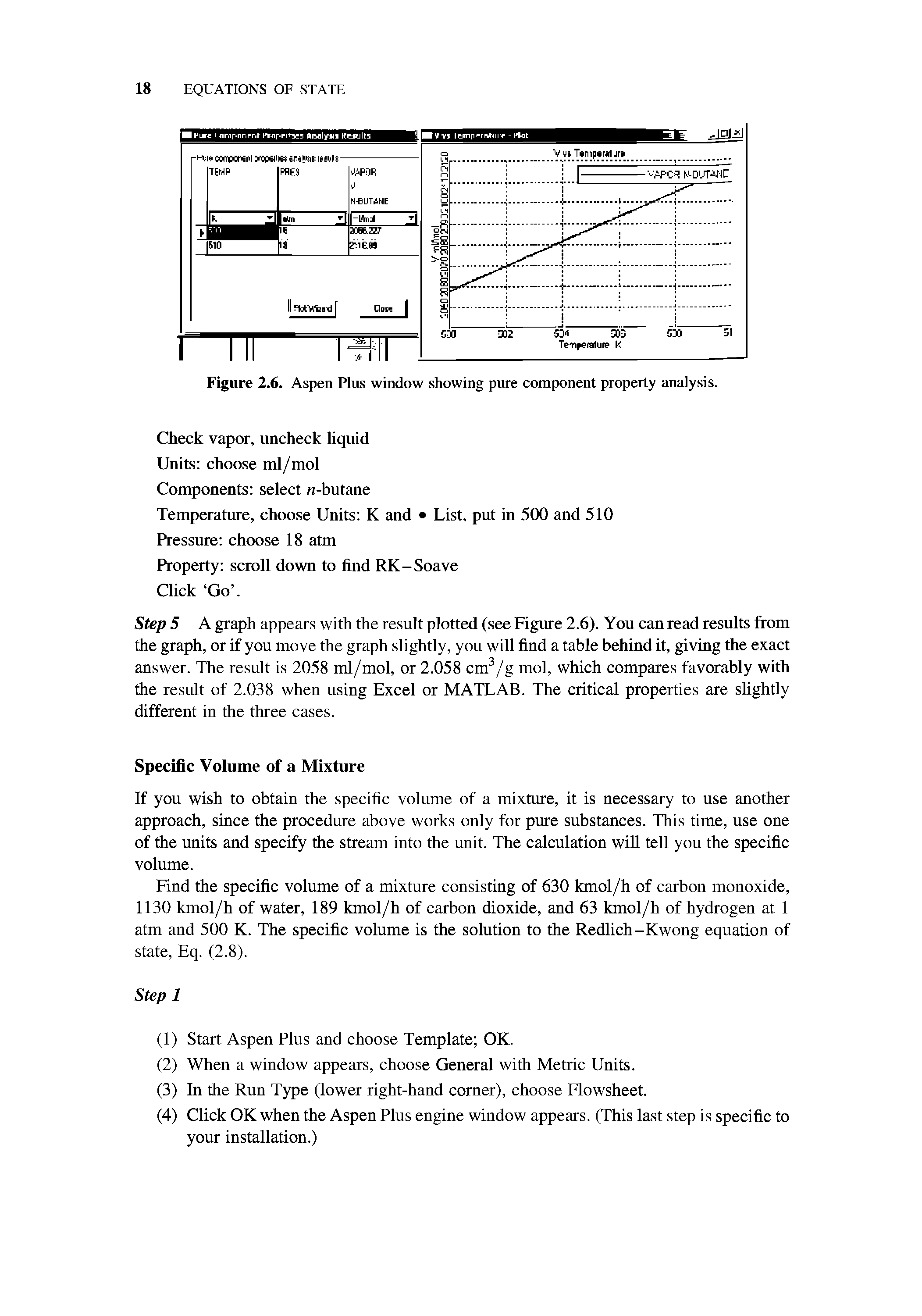 Figure 2.6. Aspen Plus window showing pure component property analysis.