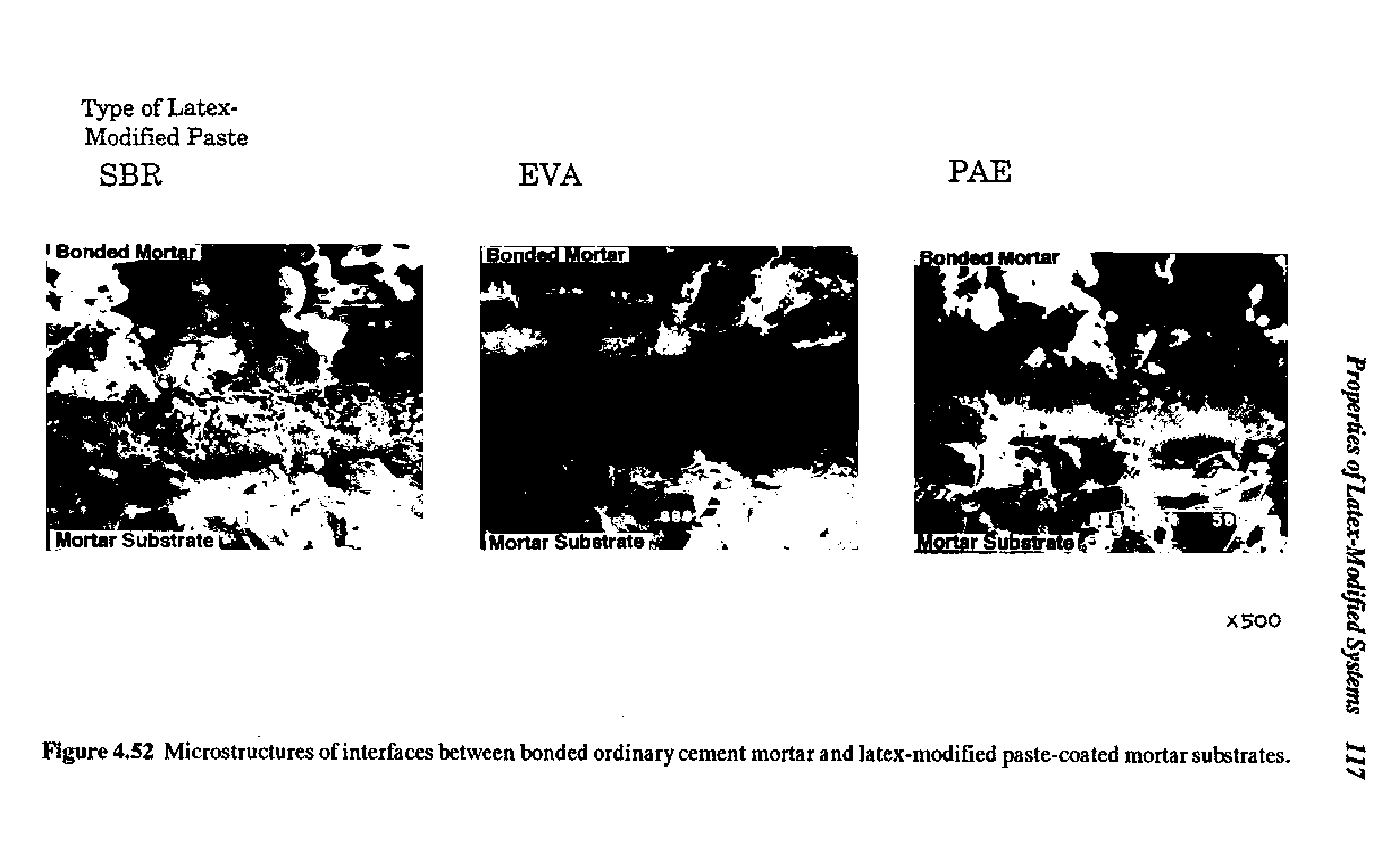 Figure 4,52 Microstructures ofinteifaces between bonded ordinarycement mortar and iatex-modiQed paste-coated mortar substrates.