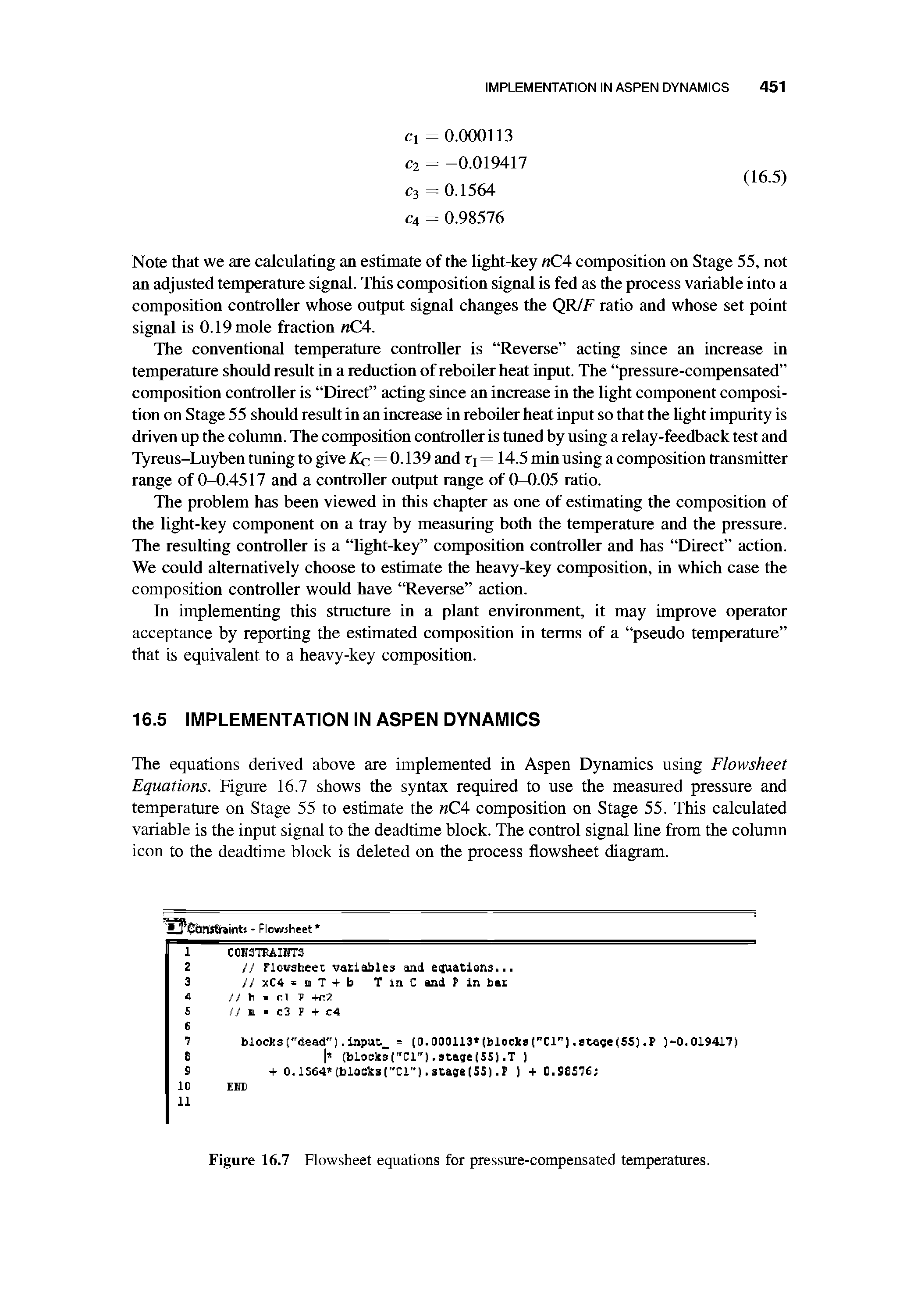 Figure 16.7 Flowsheet equations for pressure-compensated temperatures.