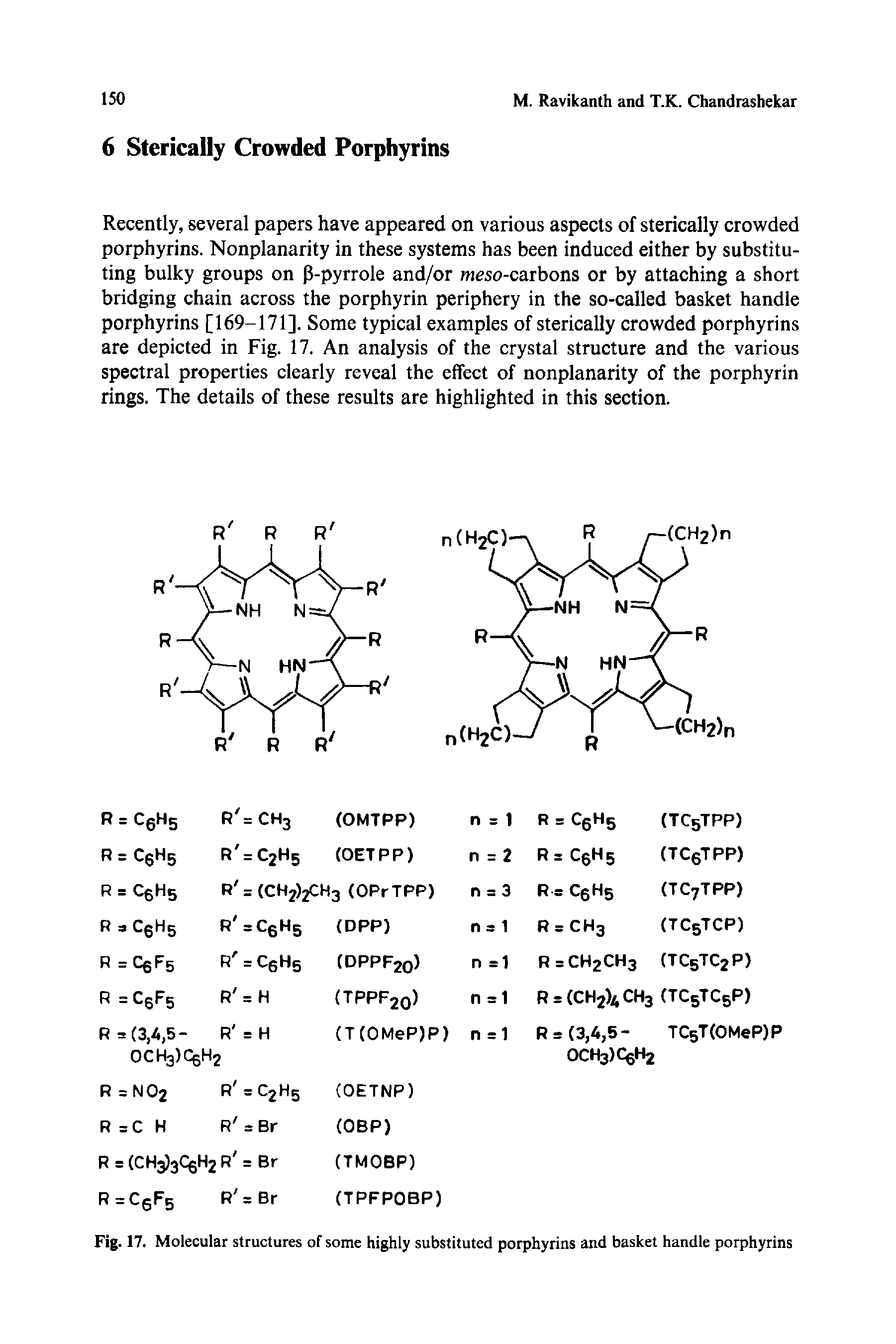 Fig. 17. Molecular structures of some highly substituted porphyrins and basket handle porphyrins...