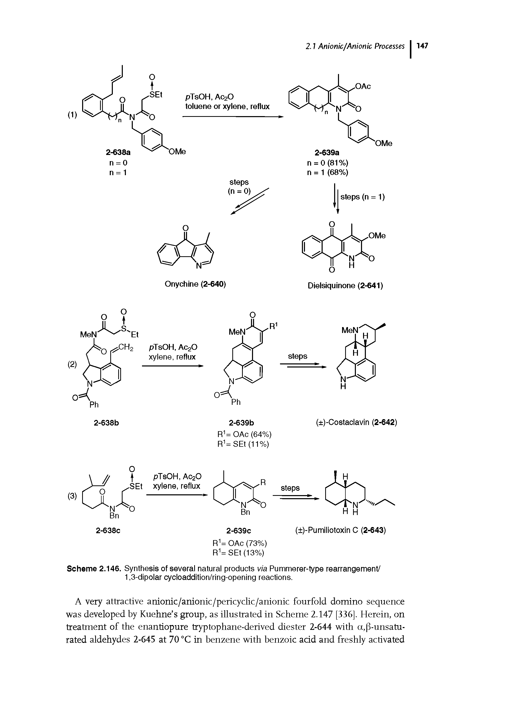 Scheme 2.146. Synthesis of several natural products via Pummerer-type rearrangement/ 1,3-dipolar cycloaddition/ring-opening reactions.