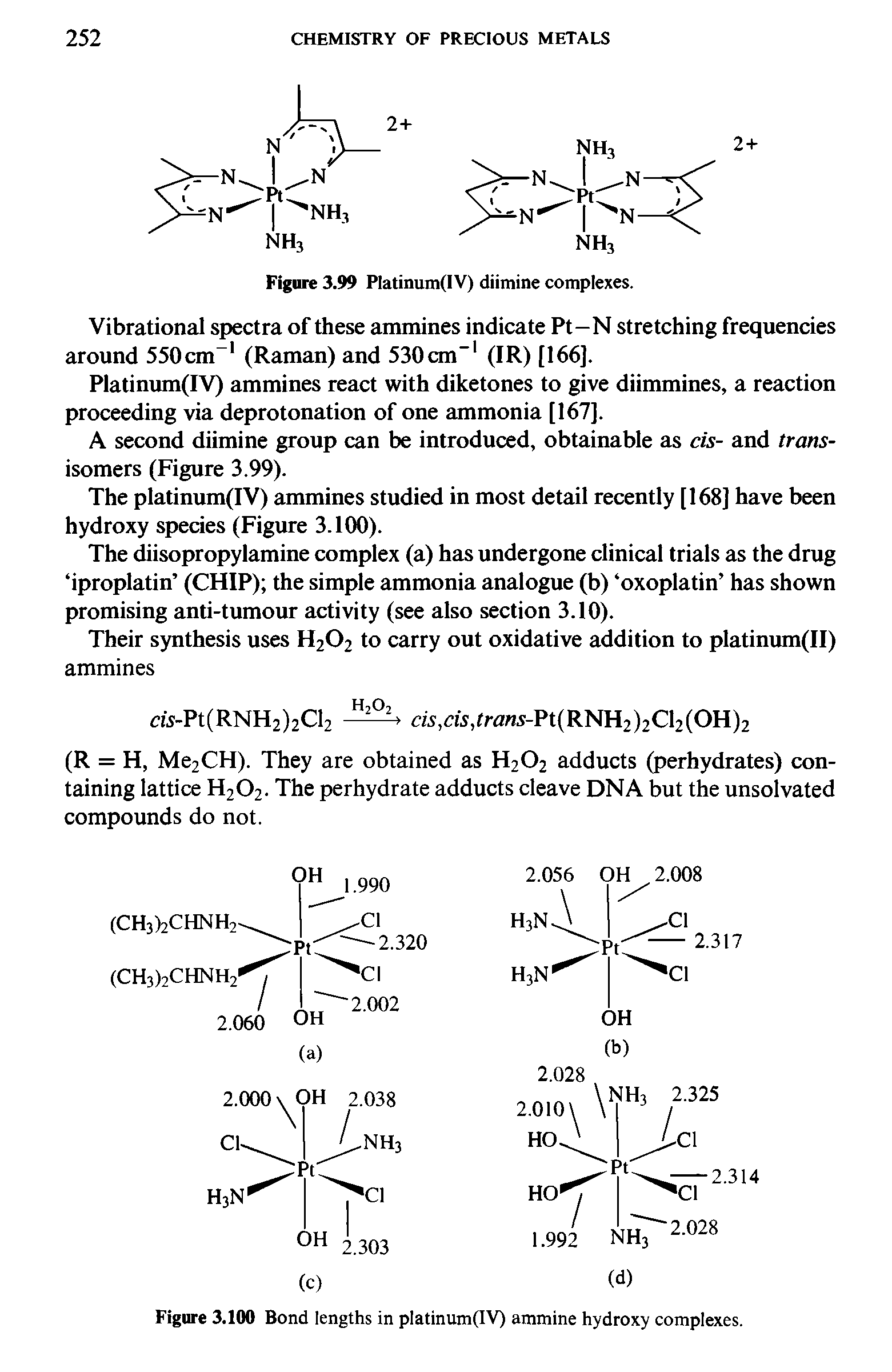 Figure 3.100 Bond lengths in platinum(IV) ammine hydroxy complexes.