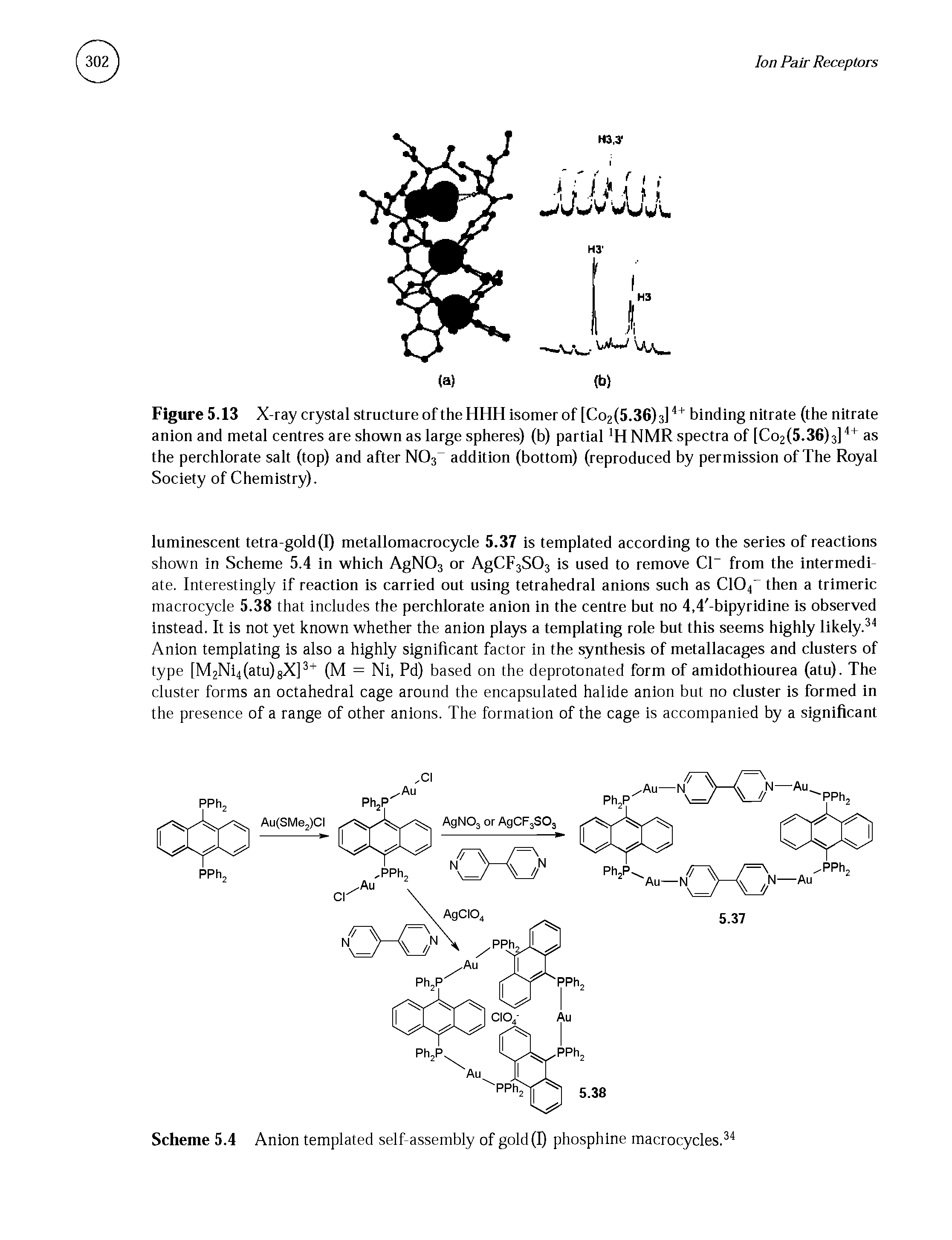 Scheme 5.4 Anion templated self-assembly of gold(I) phosphine macrocycles.34...