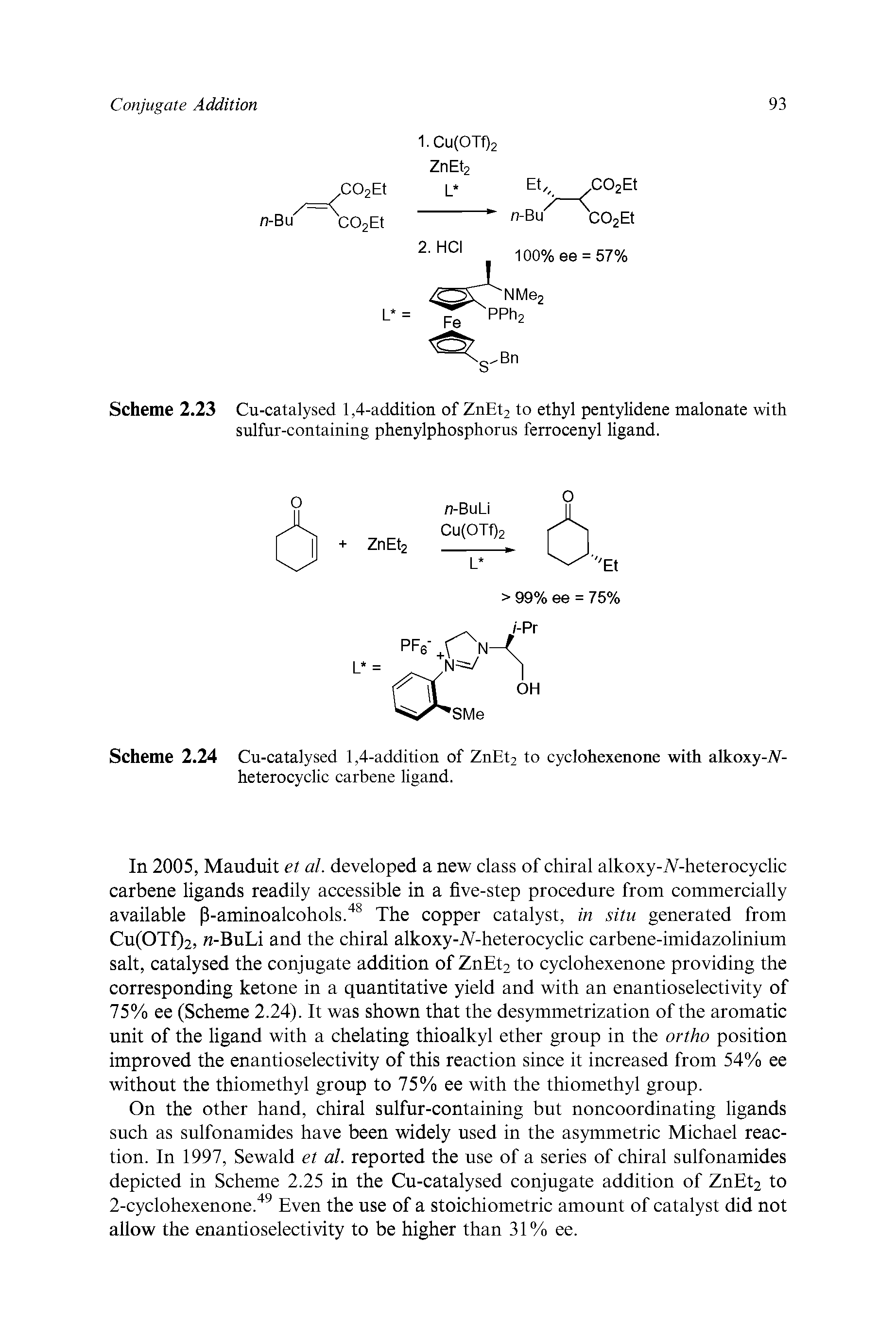Scheme 2.24 Cu-catalysed 1,4-addition of ZnEt2 to cyclohexenone with alkoxy-7V-heterocyclic carbene ligand.