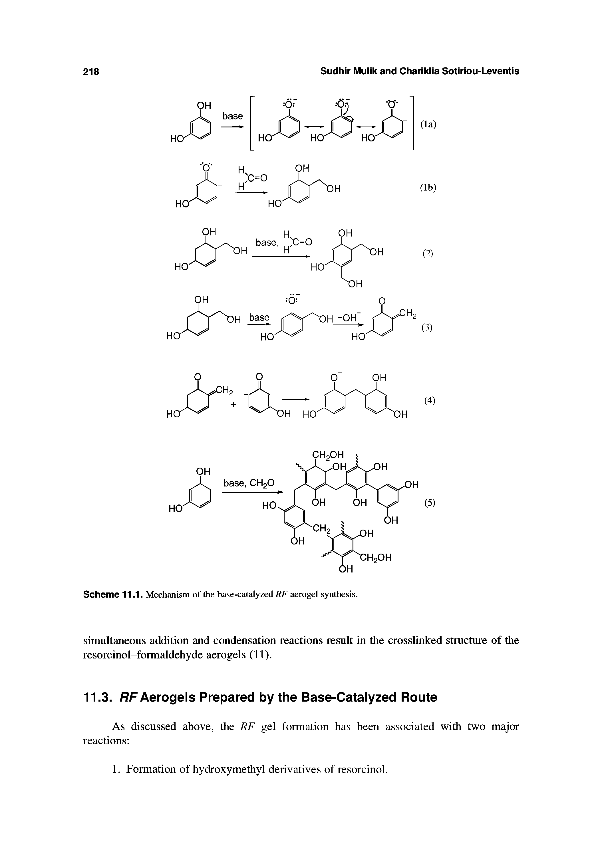 Scheme 11.1. Mechanism of the base-catalyzed RF aerogel synthesis.