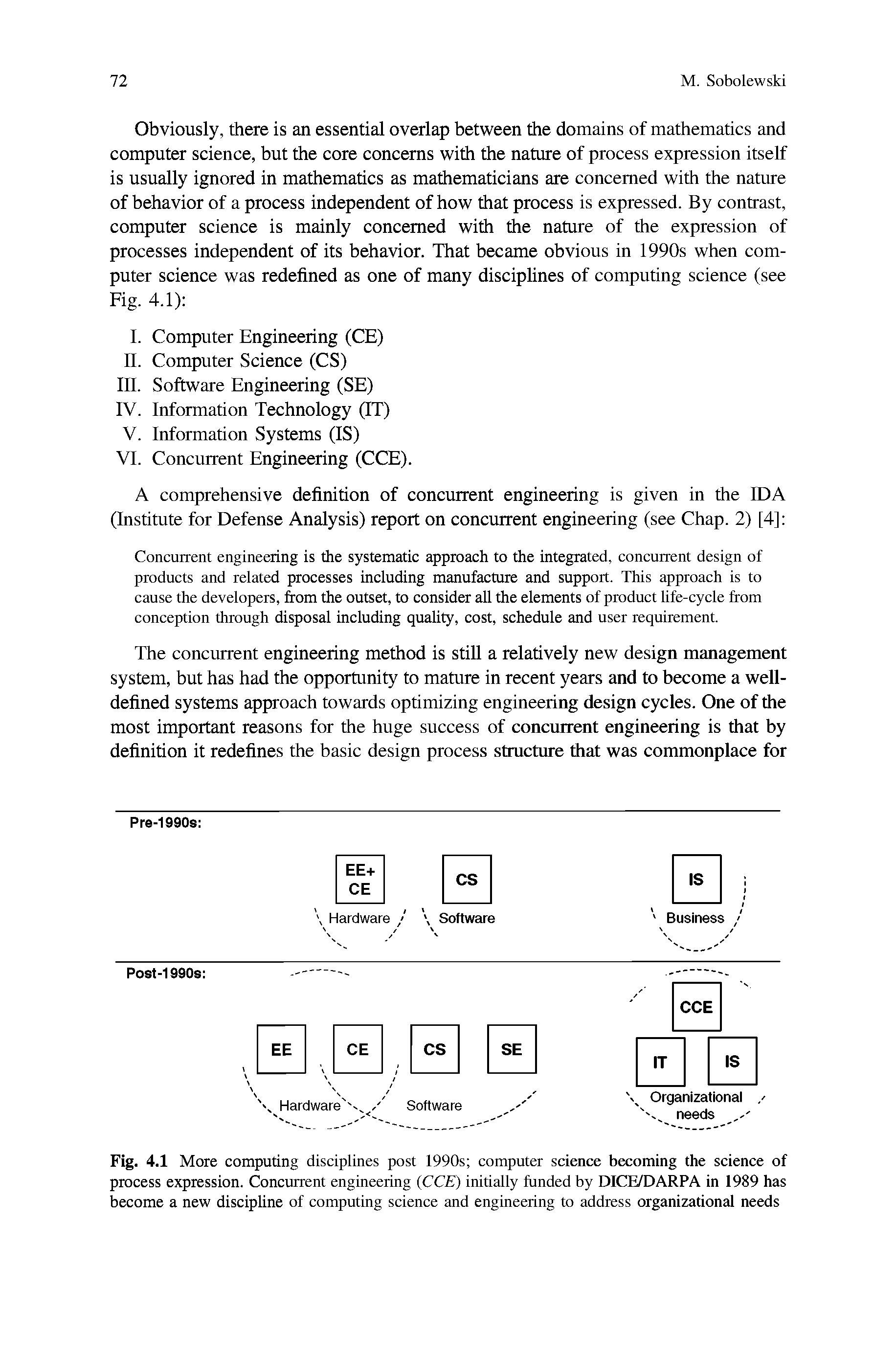 Fig. 4.1 More computing disciplines post 1990s computer science becoming the science of process expression. Concurrent engineering (CCE) initially funded by DICE/DARPA in 1989 has become a new discipline of computing science and engineering to address organizational needs...