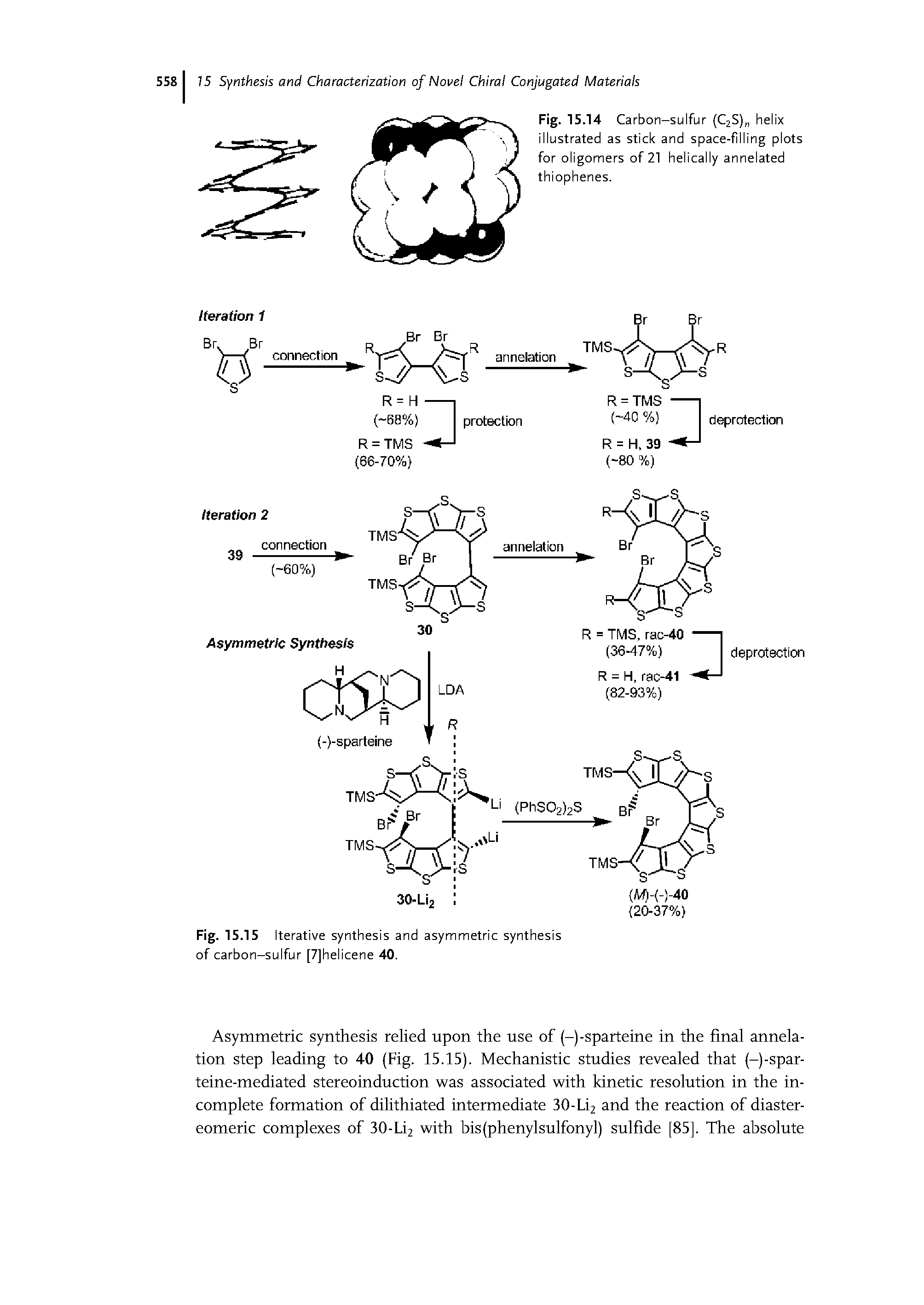Fig. 15.15 Iterative synthesis and asymmetric synthesis of carbon-sulfur [7]helicene 40.