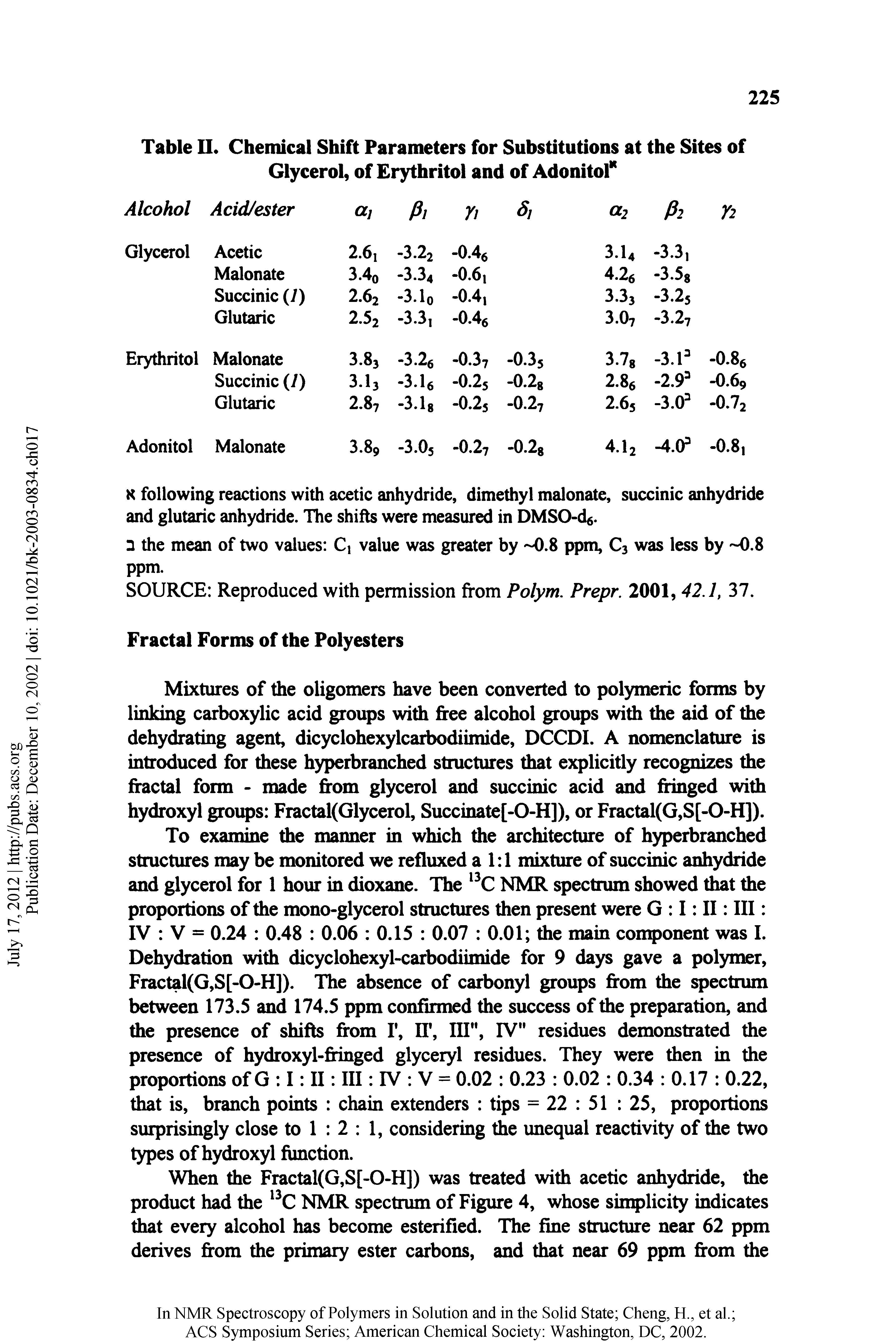 Table II. Chemical Shift Parameters for Substitutions at the Sites of Glycerol, of Erythritol and of Adonitor...