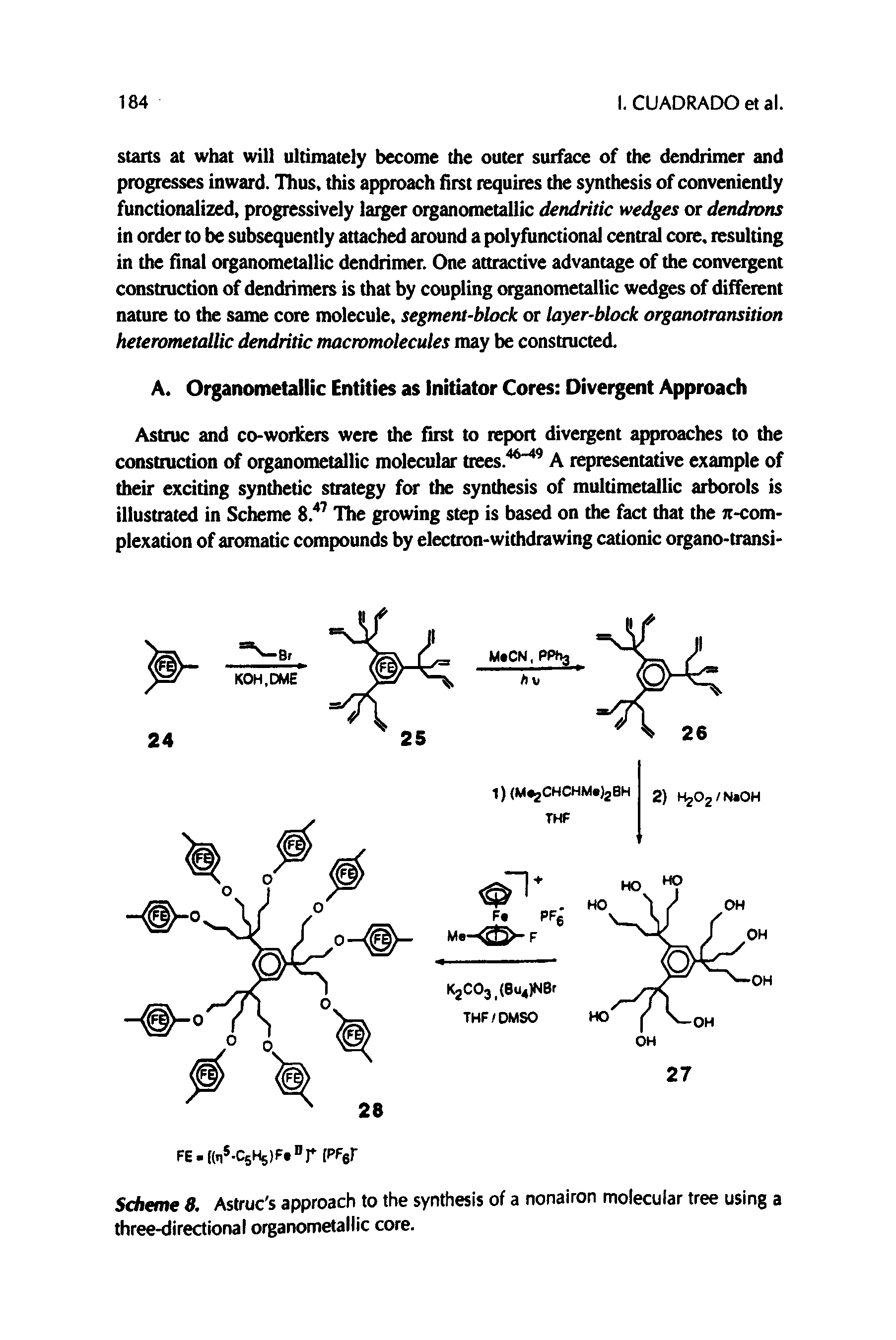 Scheme 8. Astruc s approach to the synthesis of a nonairon molecular tree using a three-directional organometallic core.