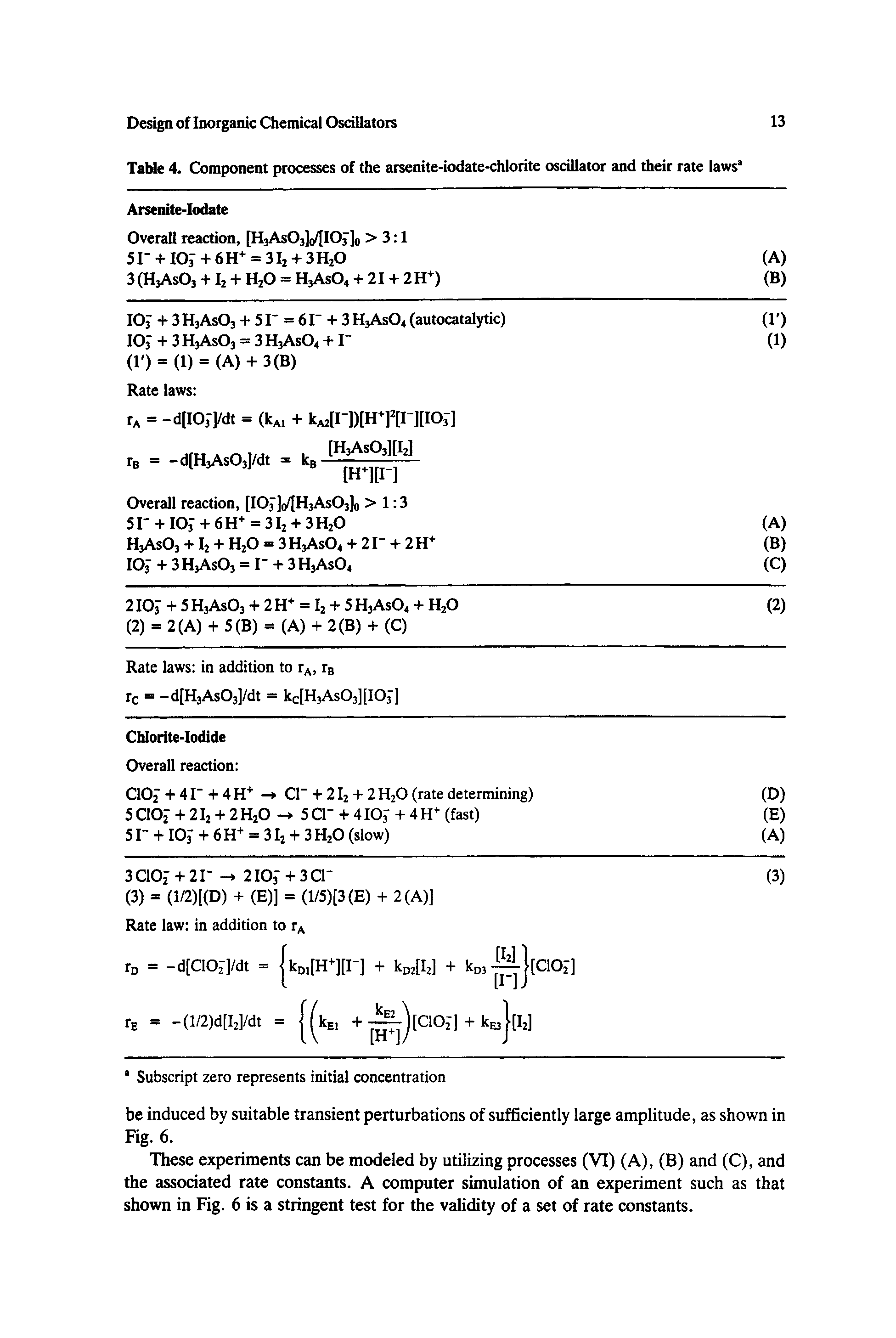 Table 4. Component processes of the arsenite-iodate-chlorite oscillator and their rate laws1...