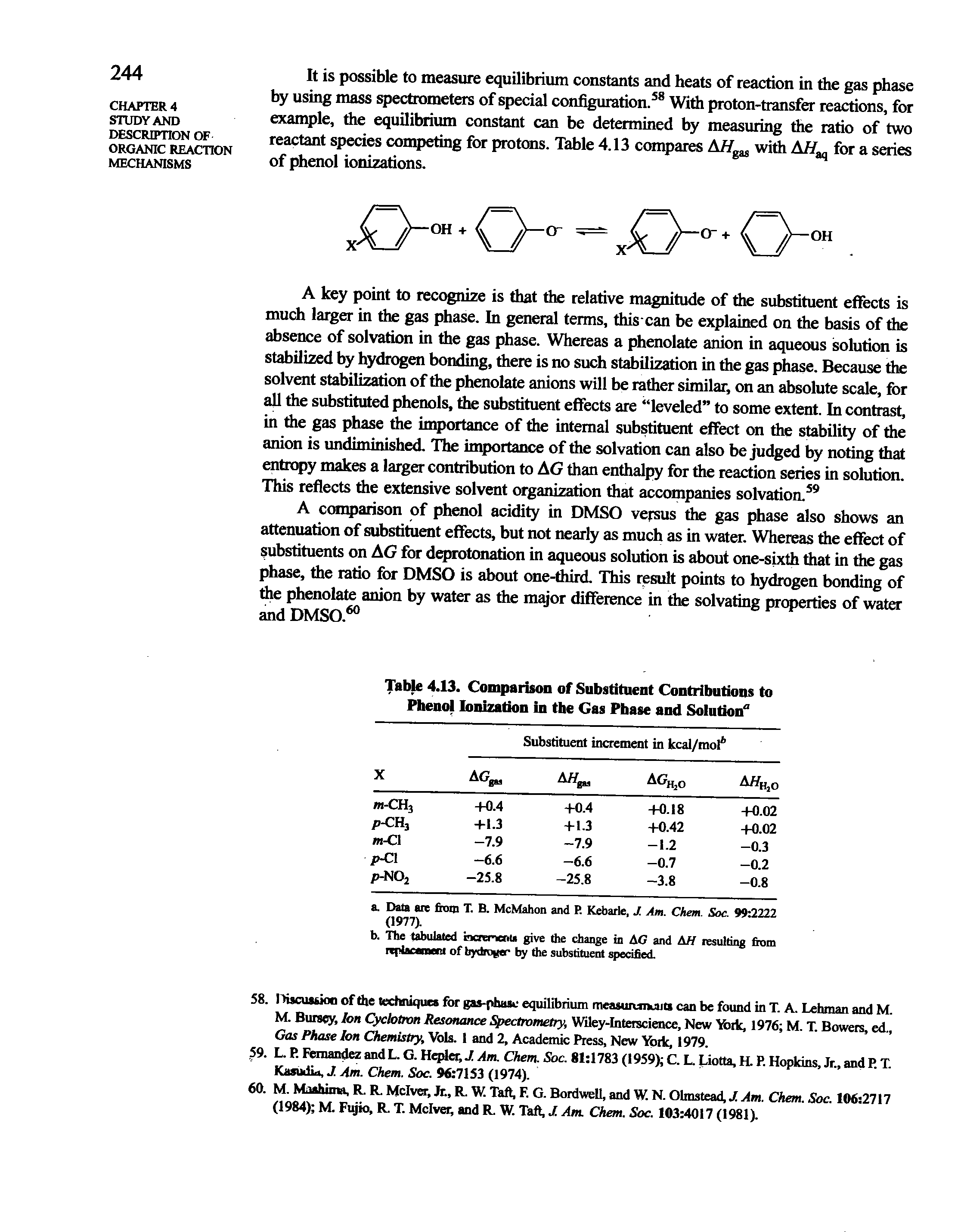 Table 4.13. Comparison of Substituent Contributions to Phenol Ionization in the Gas Phase and Solution" ...