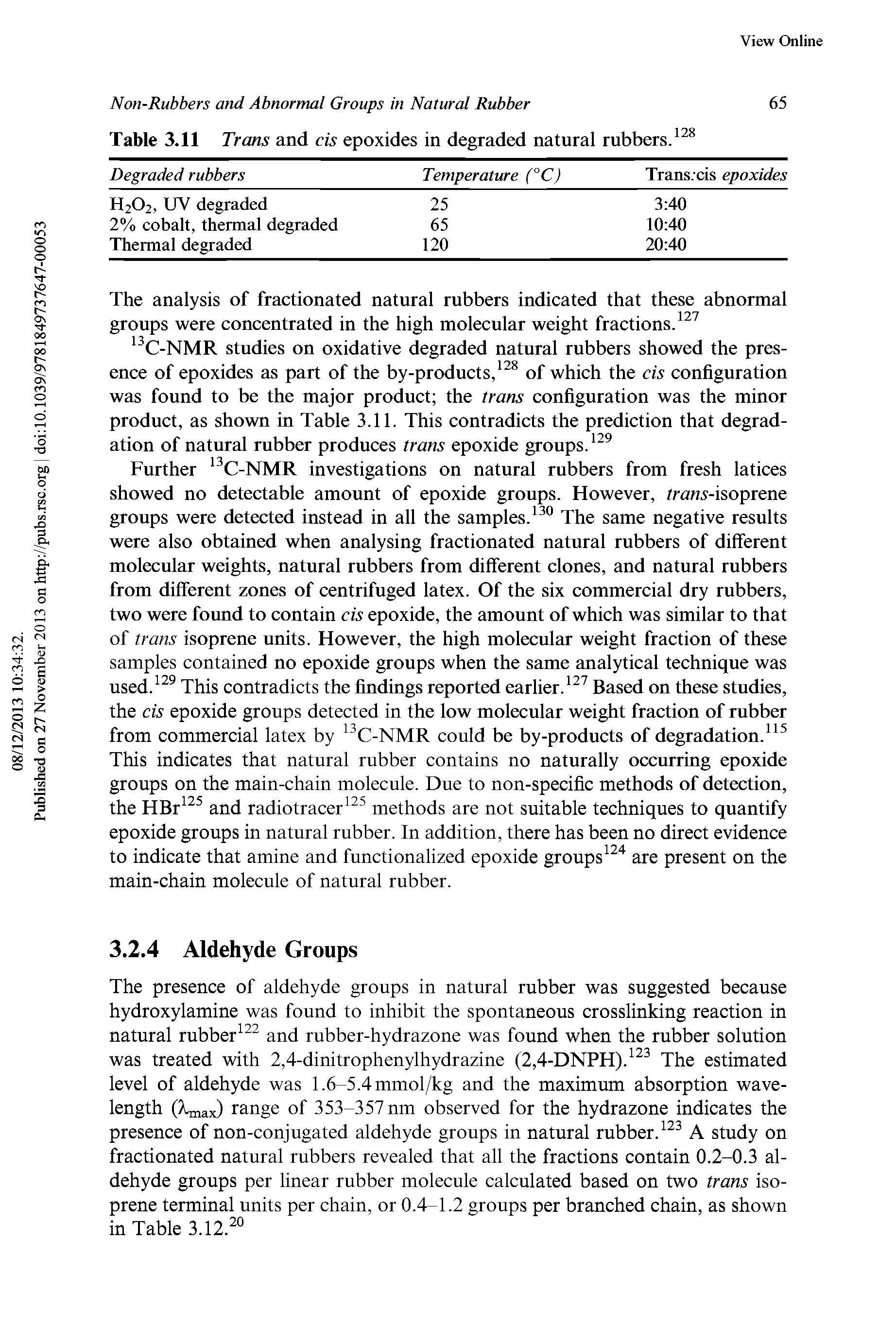 Table 3 11 Trans and cis epoxides in degraded natural rubbers.