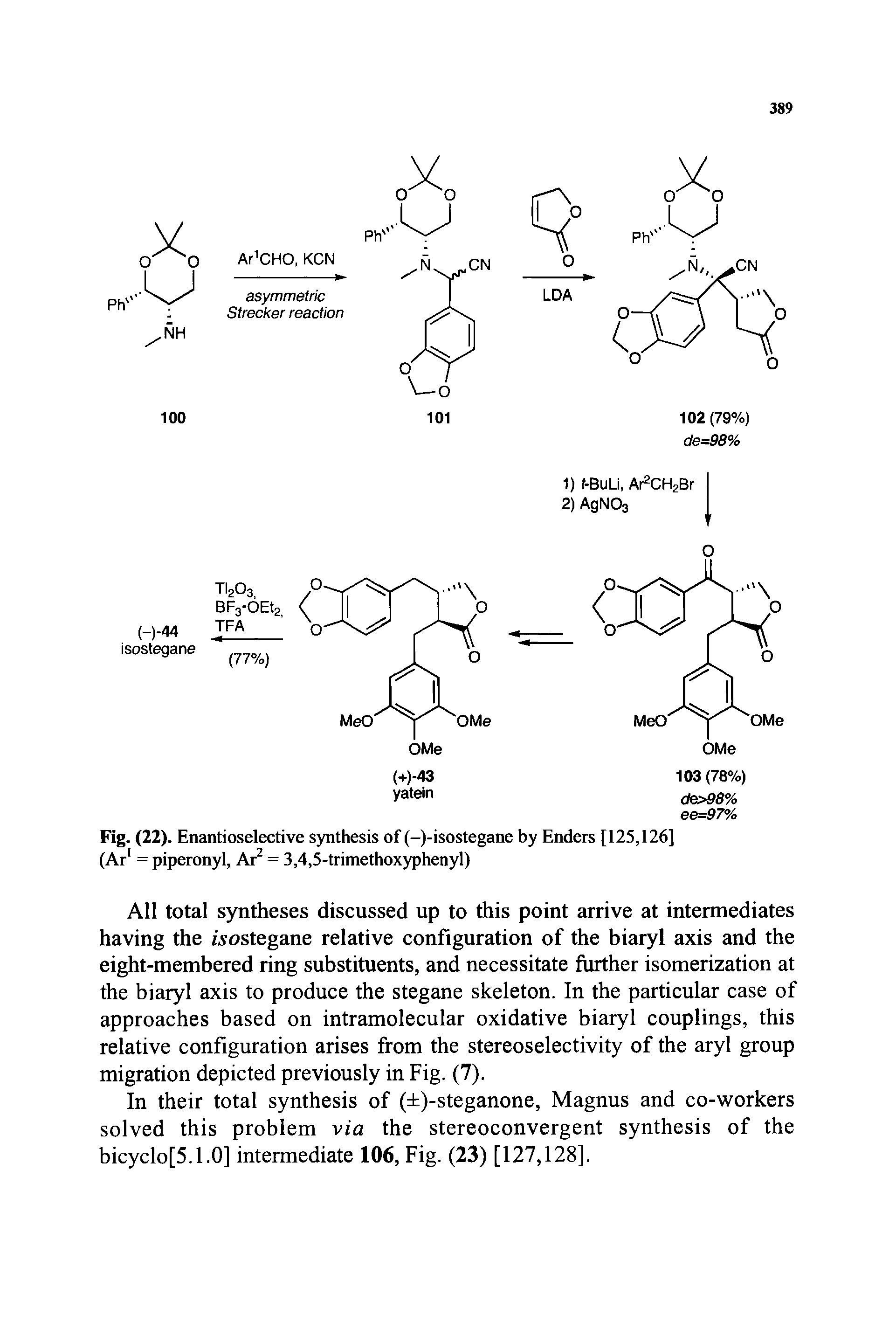 Fig. (22). Enantioselective synthesis of (-)-isostegane by Enders [125,126] (Ar1 = piperonyl, Ar2 = 3,4,5-trimethoxyphenyl)...