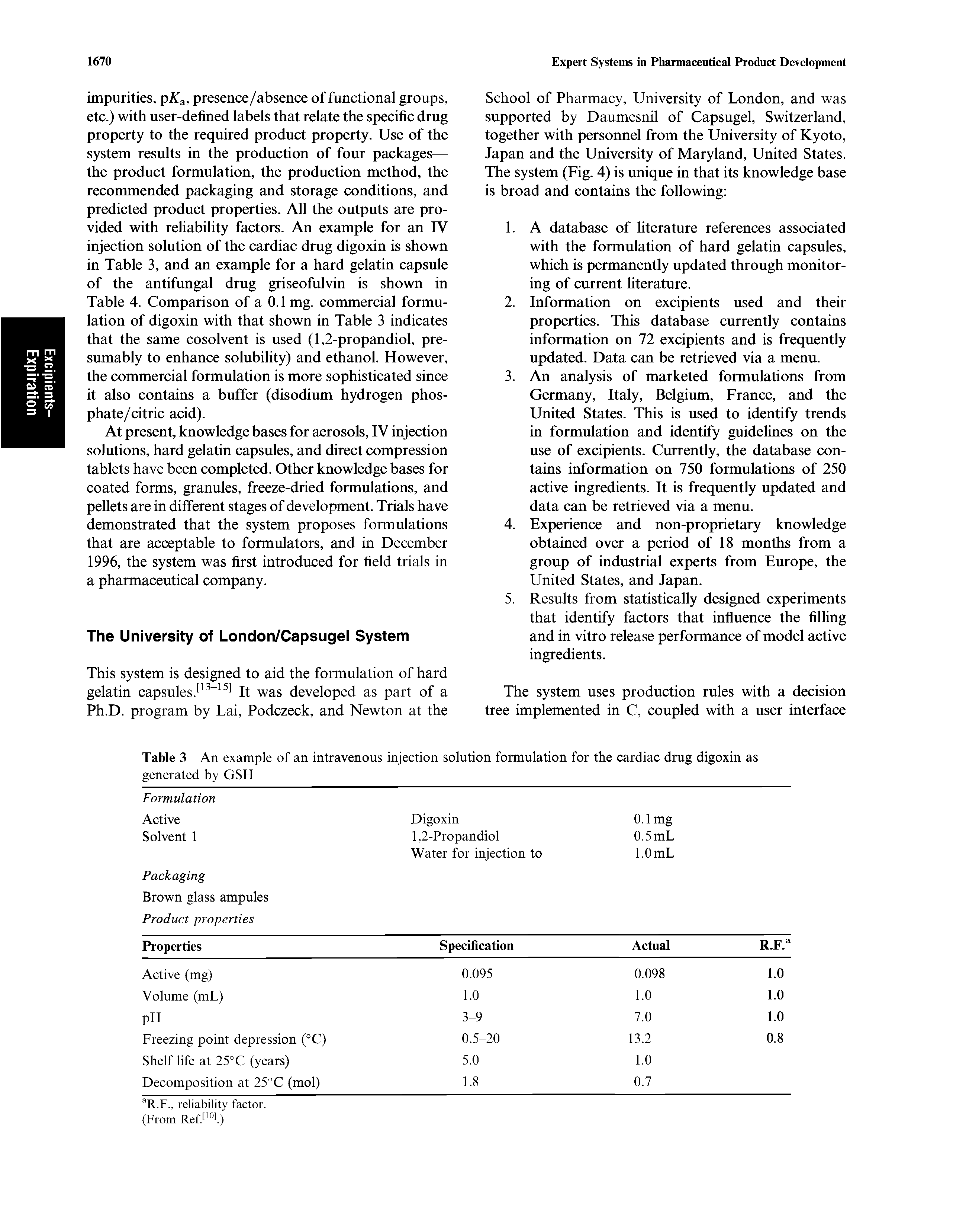 Table 3 An example of an intravenous injection solution formulation for the cardiac drug digoxin as...