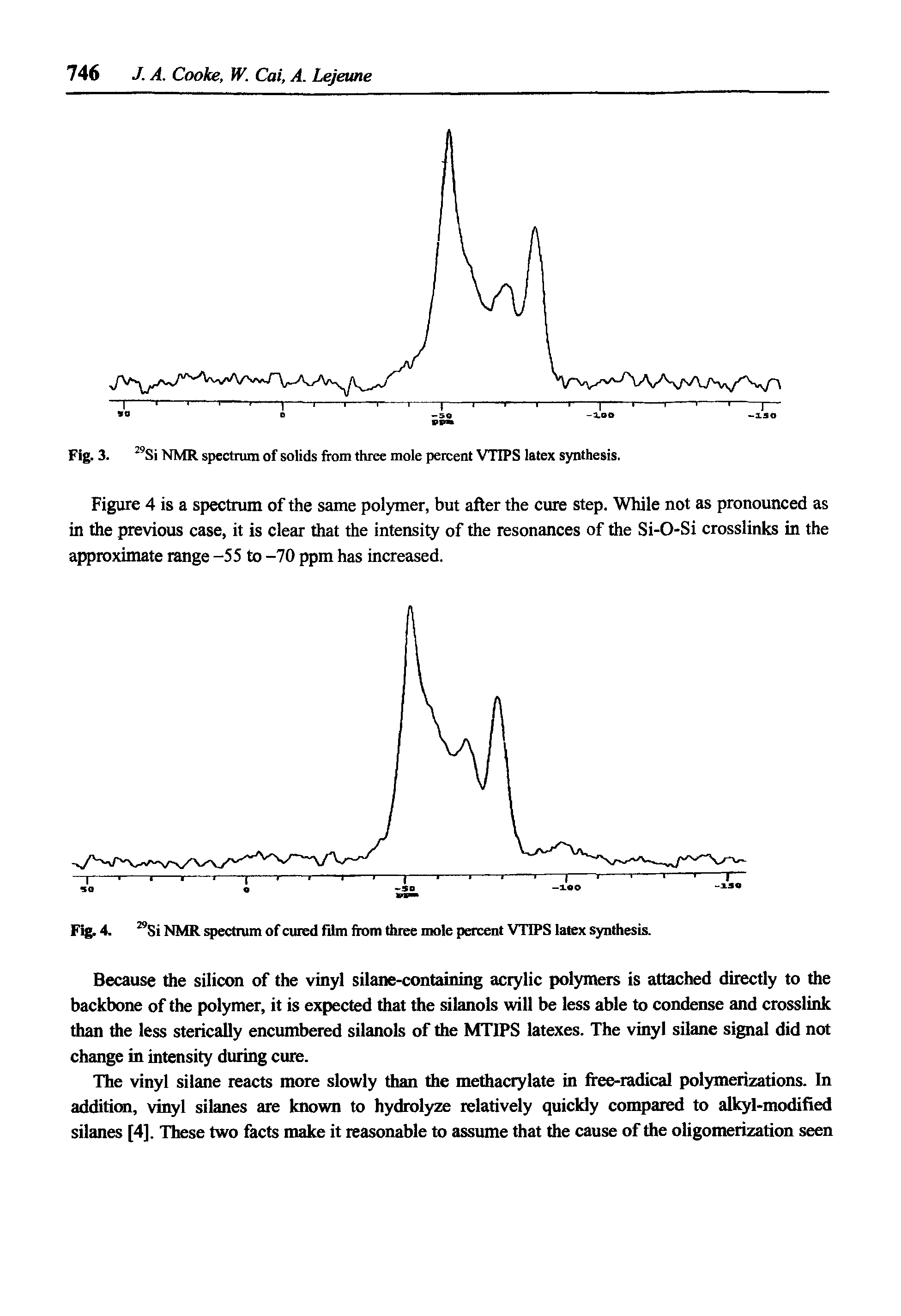 Fig. 4. Si NMR spectrum of cured film from three mole percent VTIPS latex synthesis.