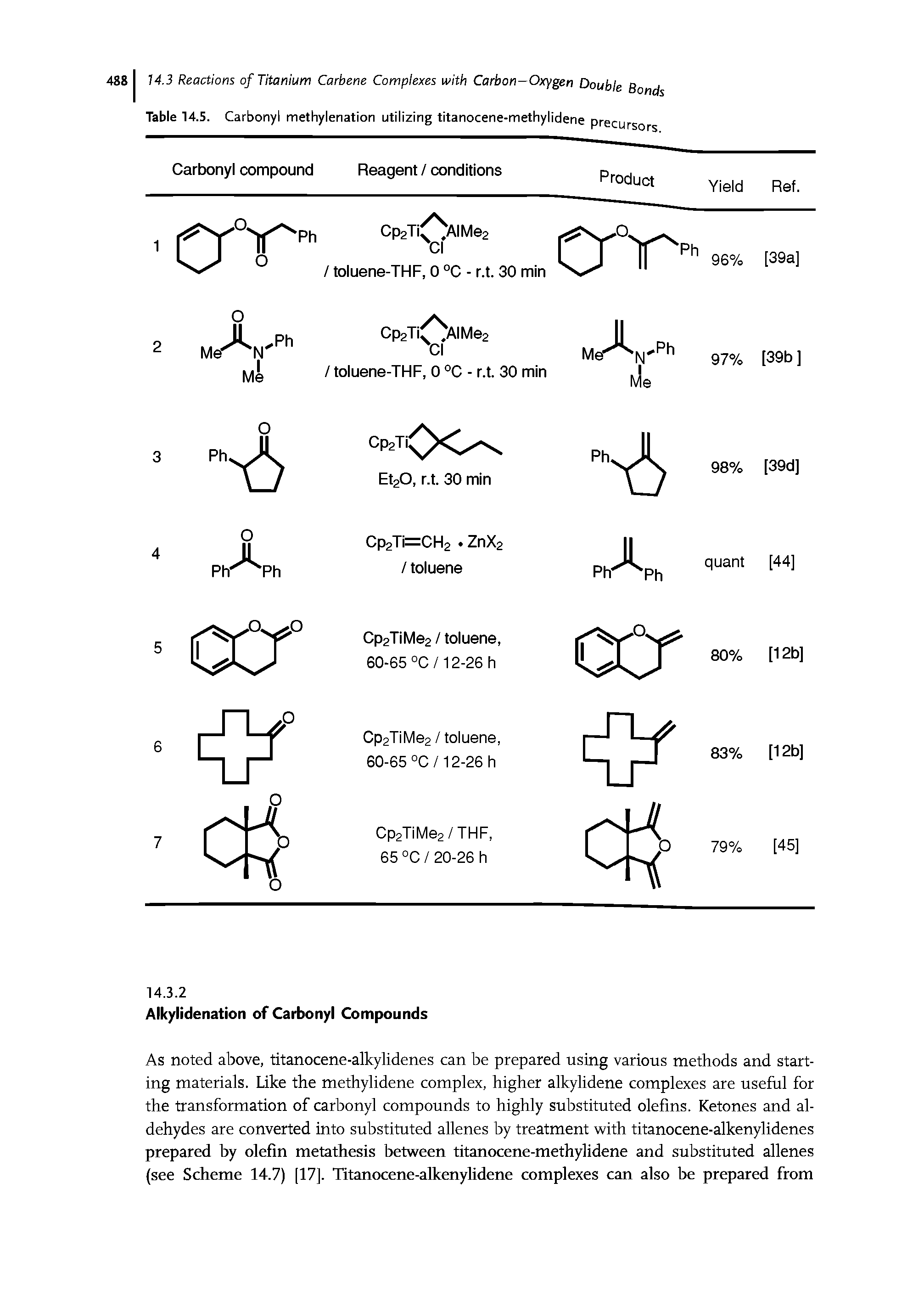 Table 14.5. Carbonyl methylenation utilizing titanocene-methylidene...