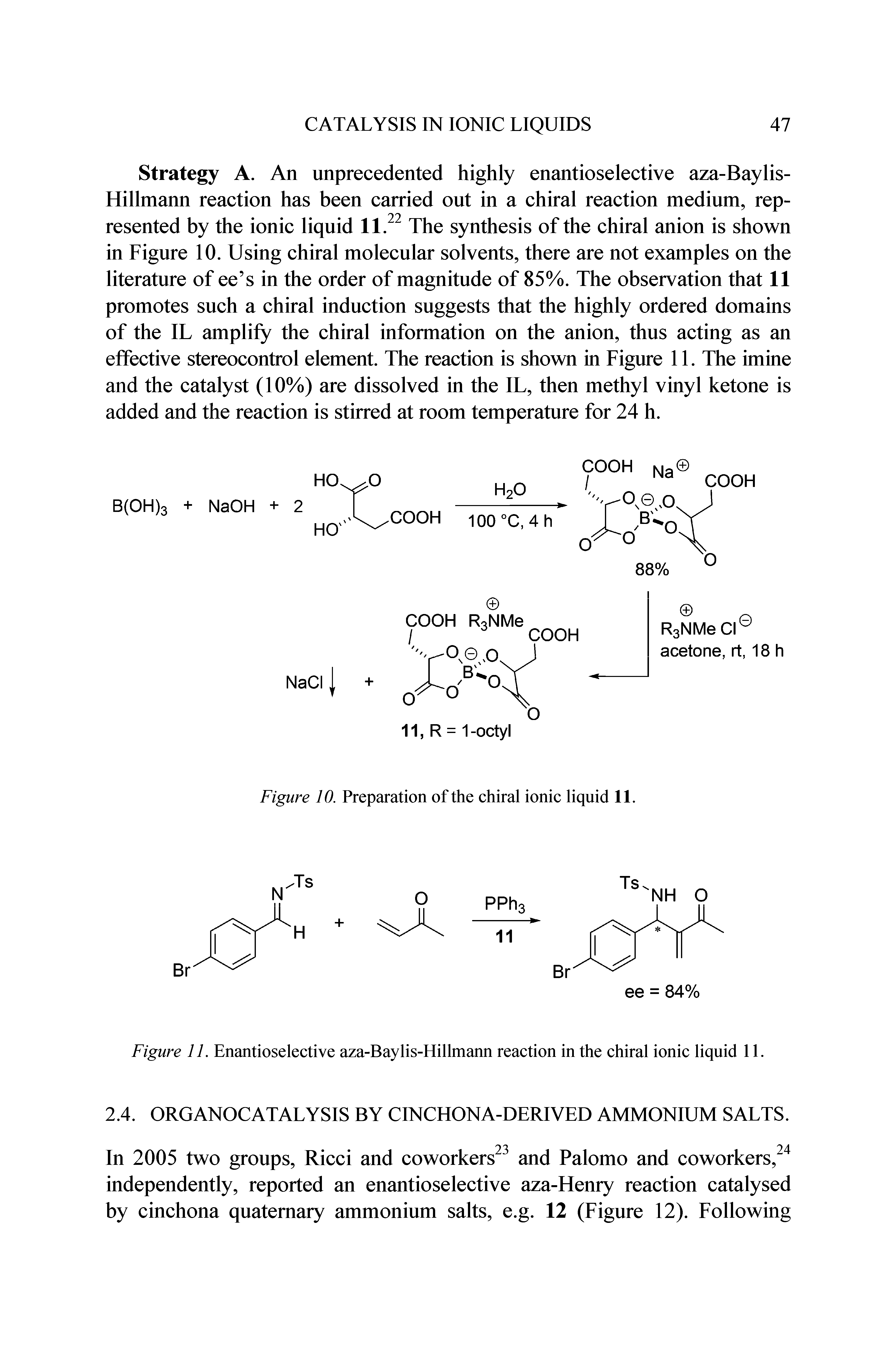 Figure 11. Enantioselective aza-Baylis-Hillmann reaction in the chiral ionic liquid 11.