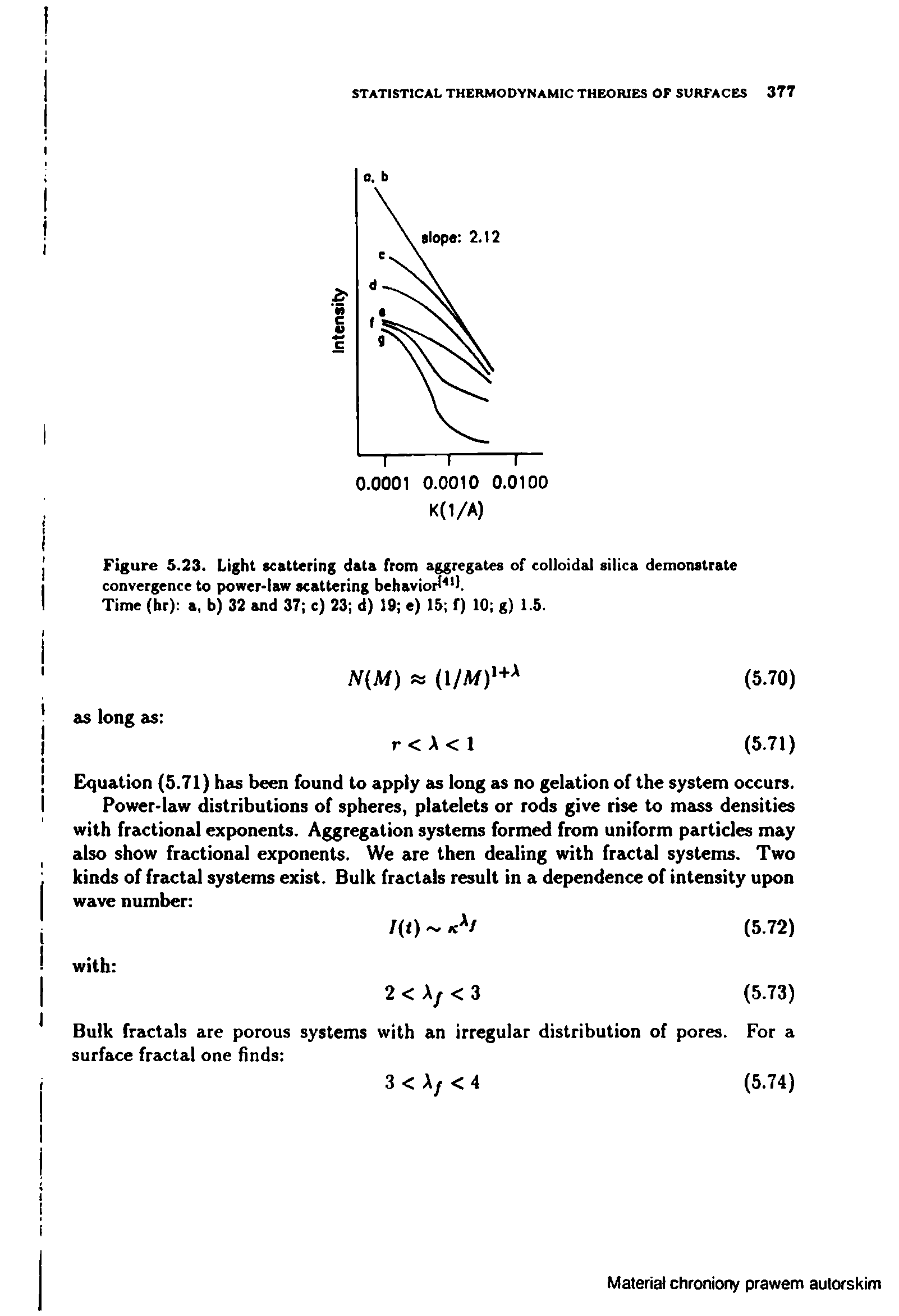 Figure 5.23. Light scattering data from aggregates of colloidal silica demonstrate convergence to power-law scattering behaviort J.