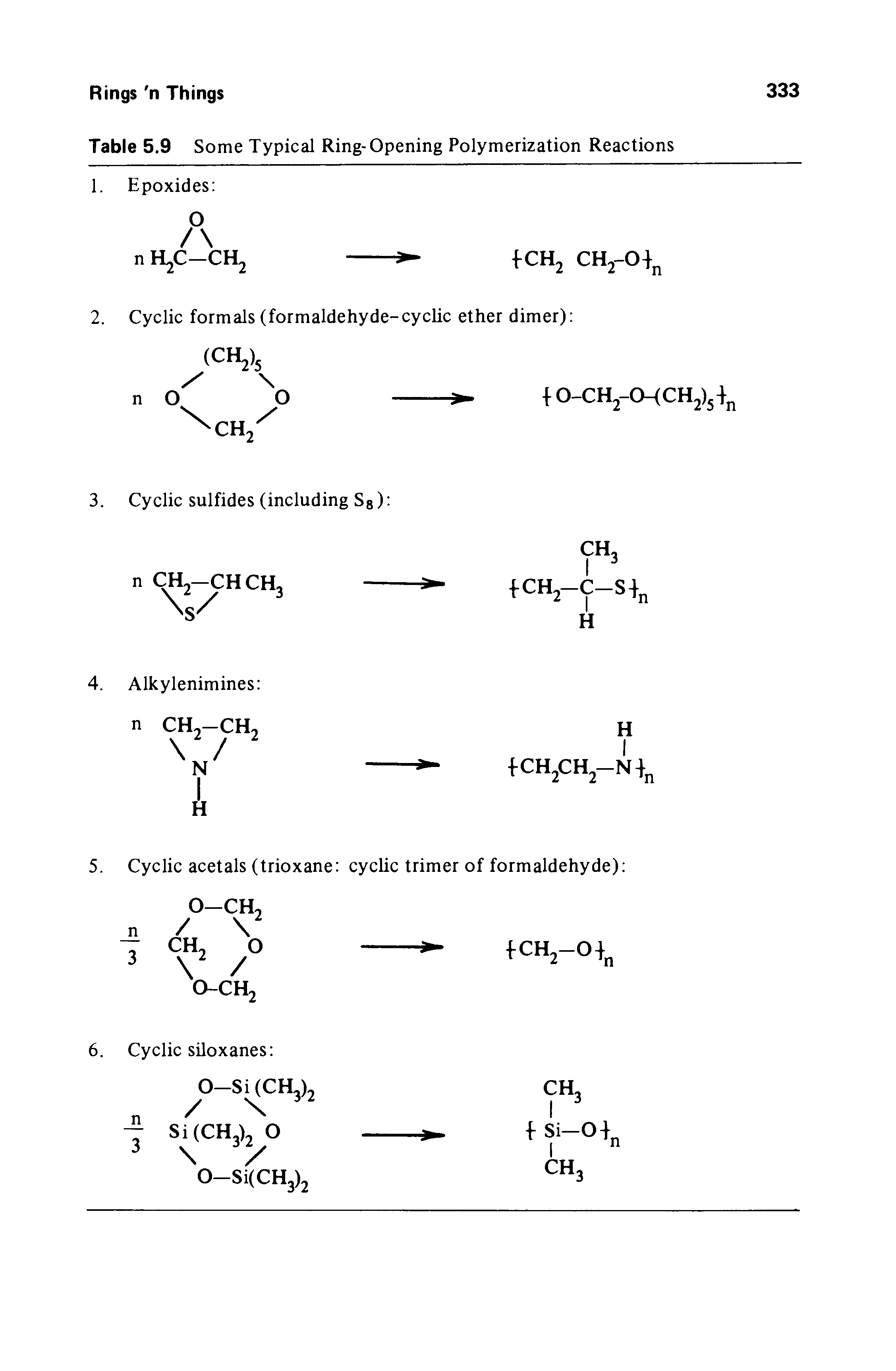 Table 5.9 Some Typical Ring-Opening Polymerization Reactions...