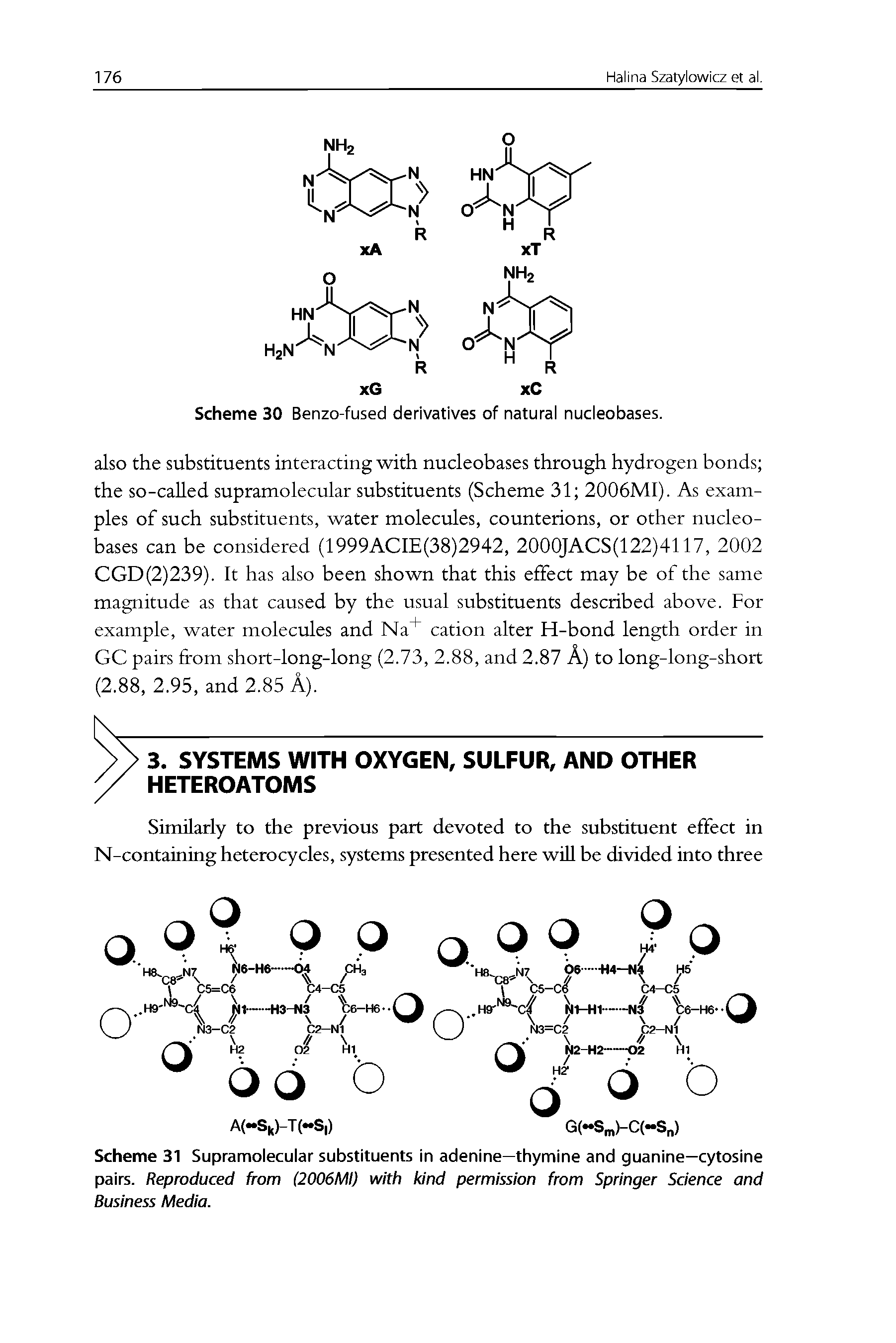 Scheme 31 Supramolecular substituents In adenine—thymine and guanine—cytosine pairs. Reproduced from (2006MI) with kind permission from Springer Science and Business Media.