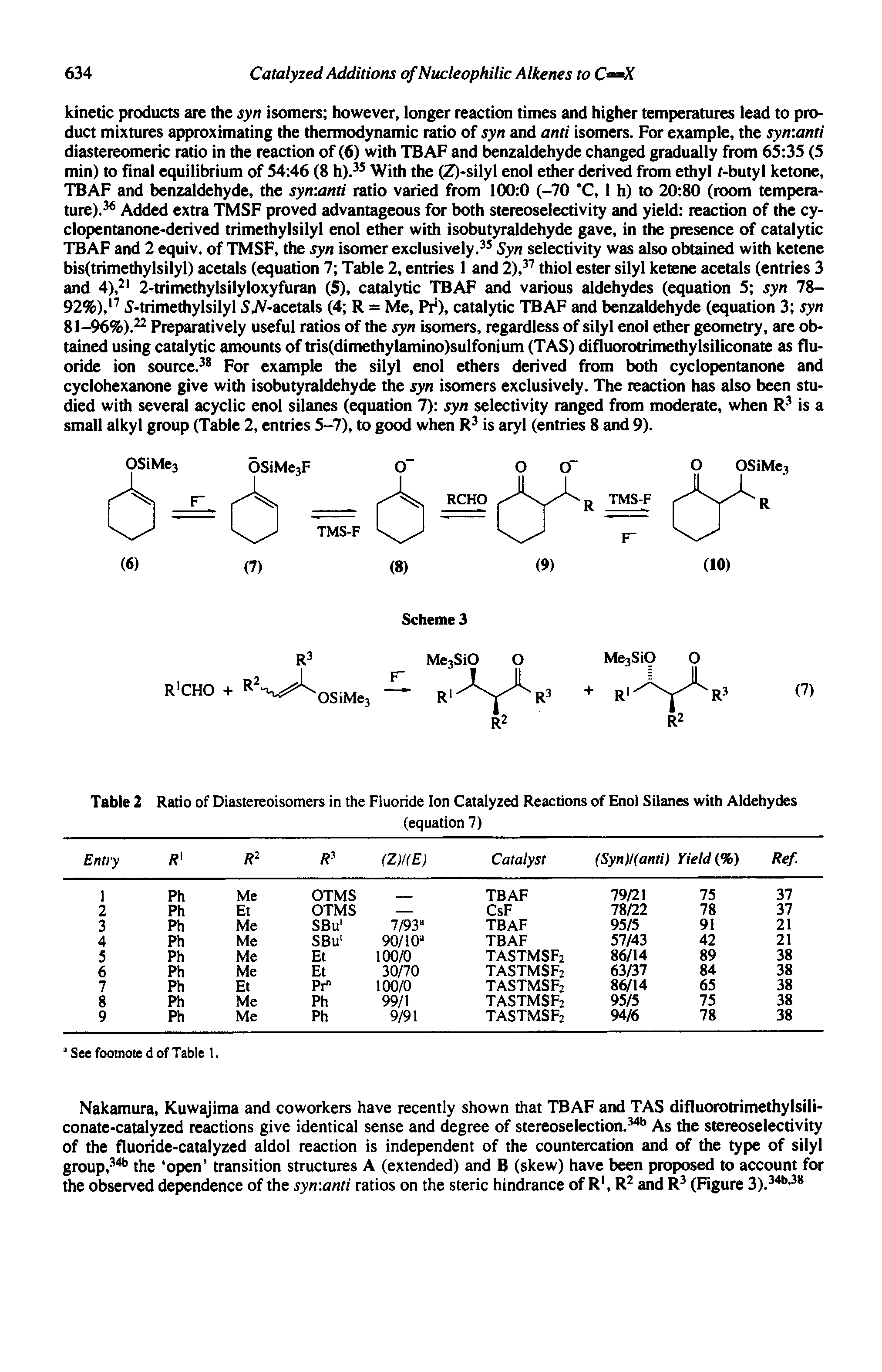 Table 2 Ratio of Diastereoisomers in the Fluoride Ion Catalyzed Reactions of Enol Silanes with Aldehydes...