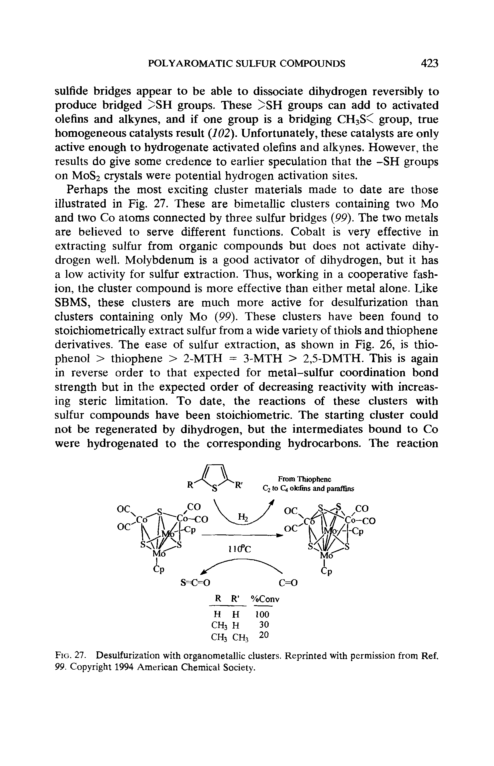 Fig. 27. Desulfurization with organometallic clusters. Reprinted with permission from Ref. 99. Copyright 1994 American Chemical Society.