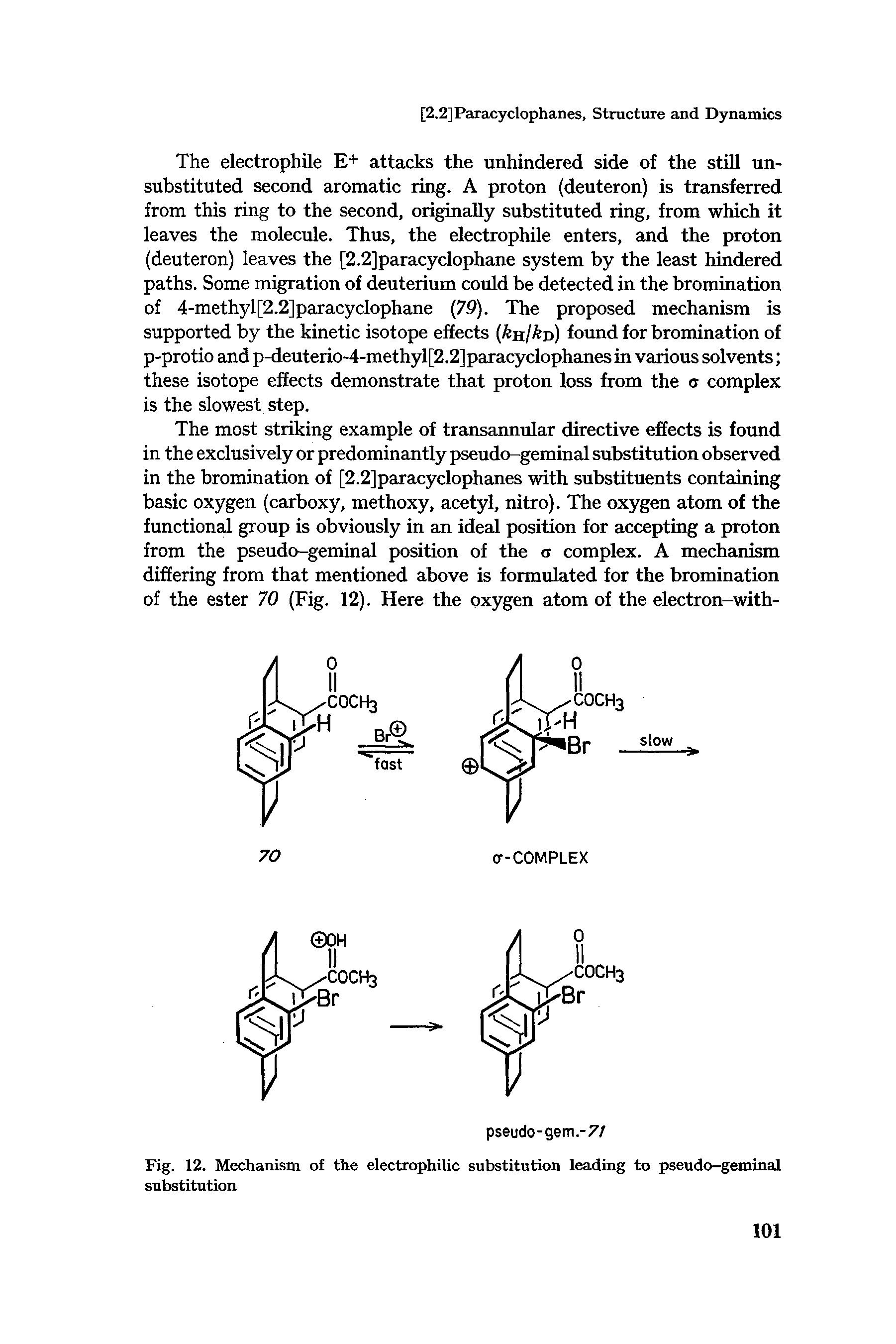 Fig. 12. Mechanism of the electrophilic substitution leading to pseudo-geminal substitution...
