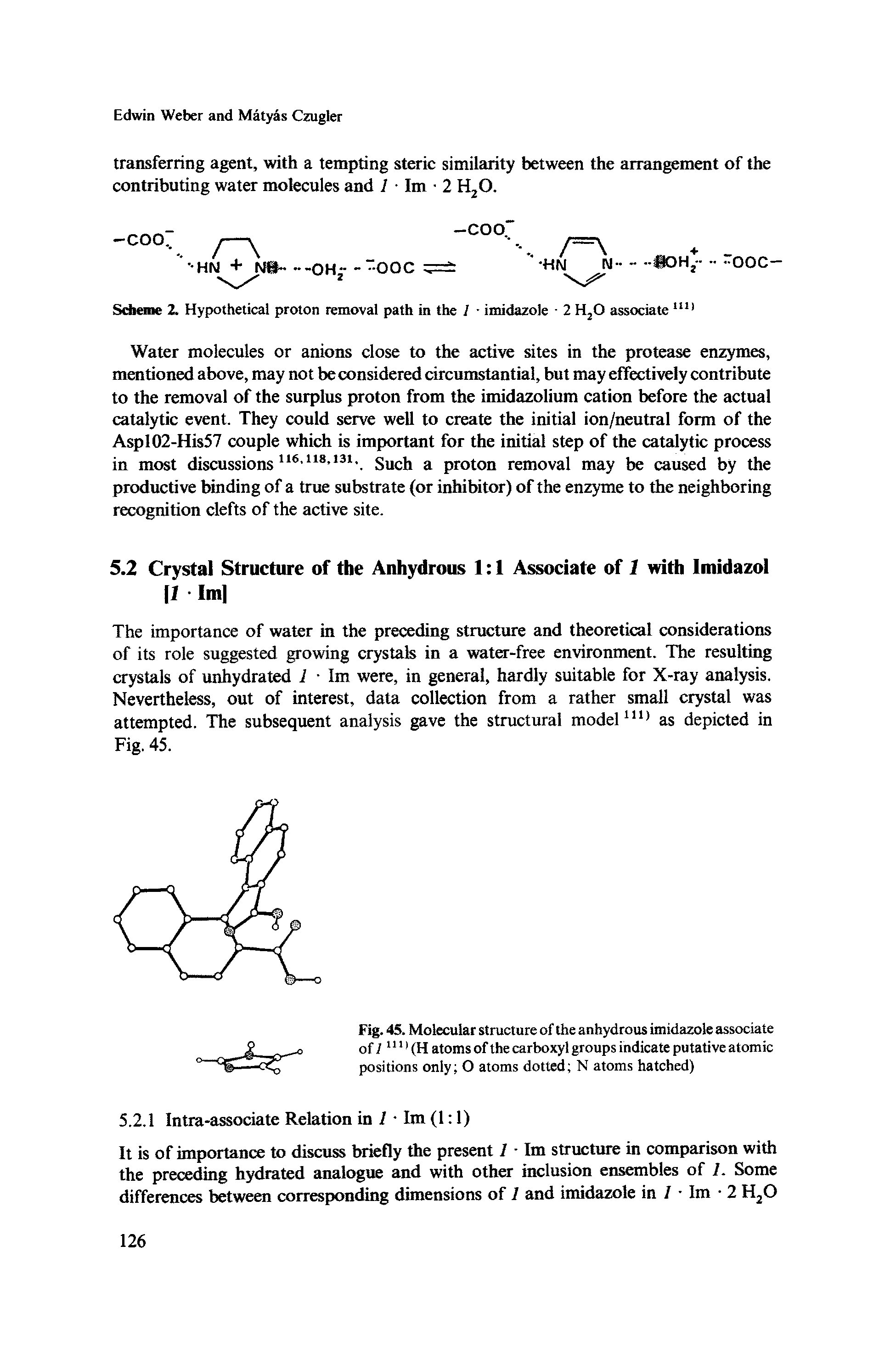 Fig. 45. Molecular structure of the anhydrous imidazole associate of / 1111 (H atoms of the carboxyl groups indicate putative atomic positions only O atoms dotted N atoms hatched)...