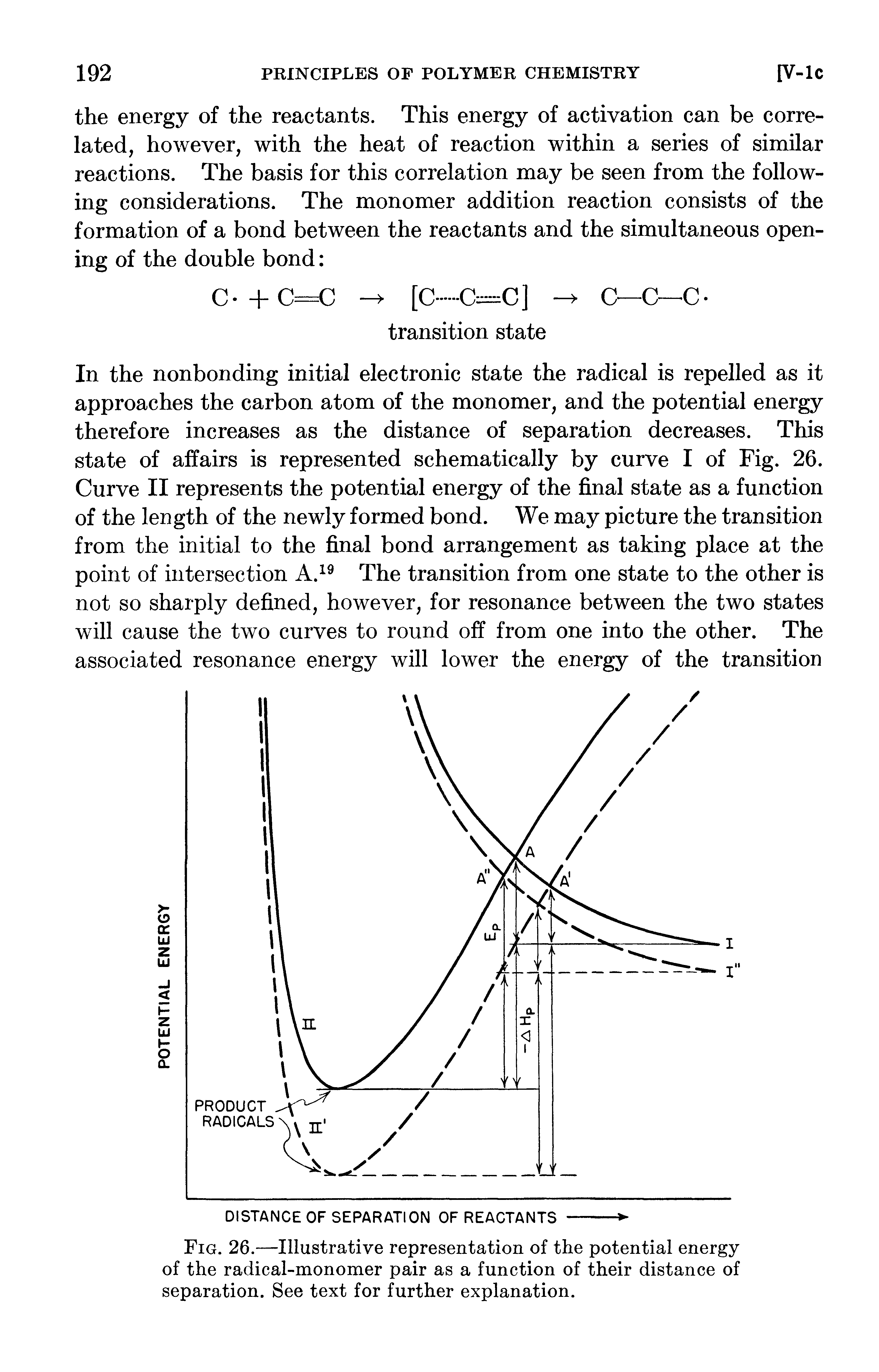 Fig. 26.—Illustrative representation of the potential energy of the radical-monomer pair as a function of their distance of separation. See text for further explanation.