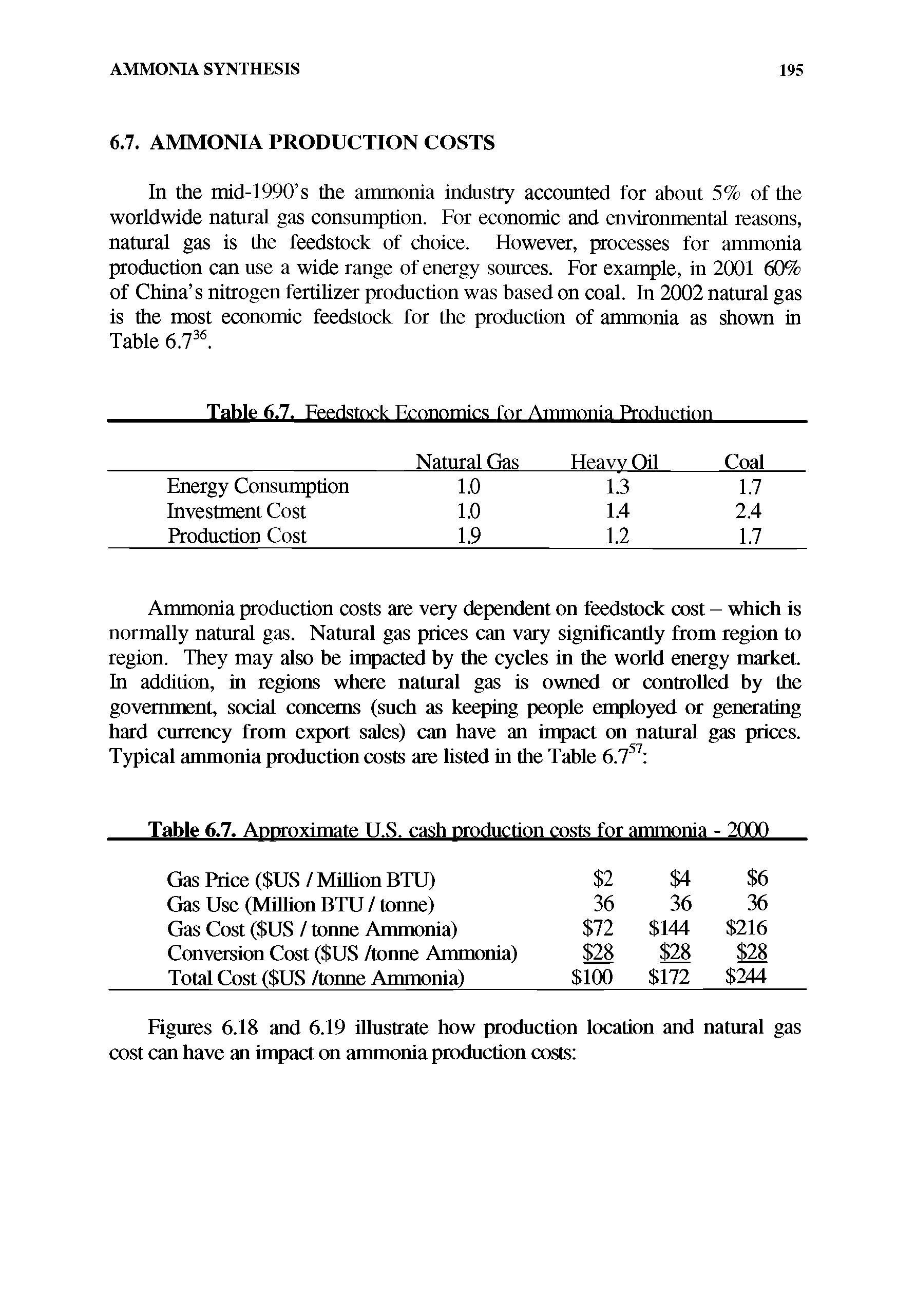 Figures 6.18 and 6.19 illustrate how production location and natural gas cost can have an impact on ammonia production costs ...