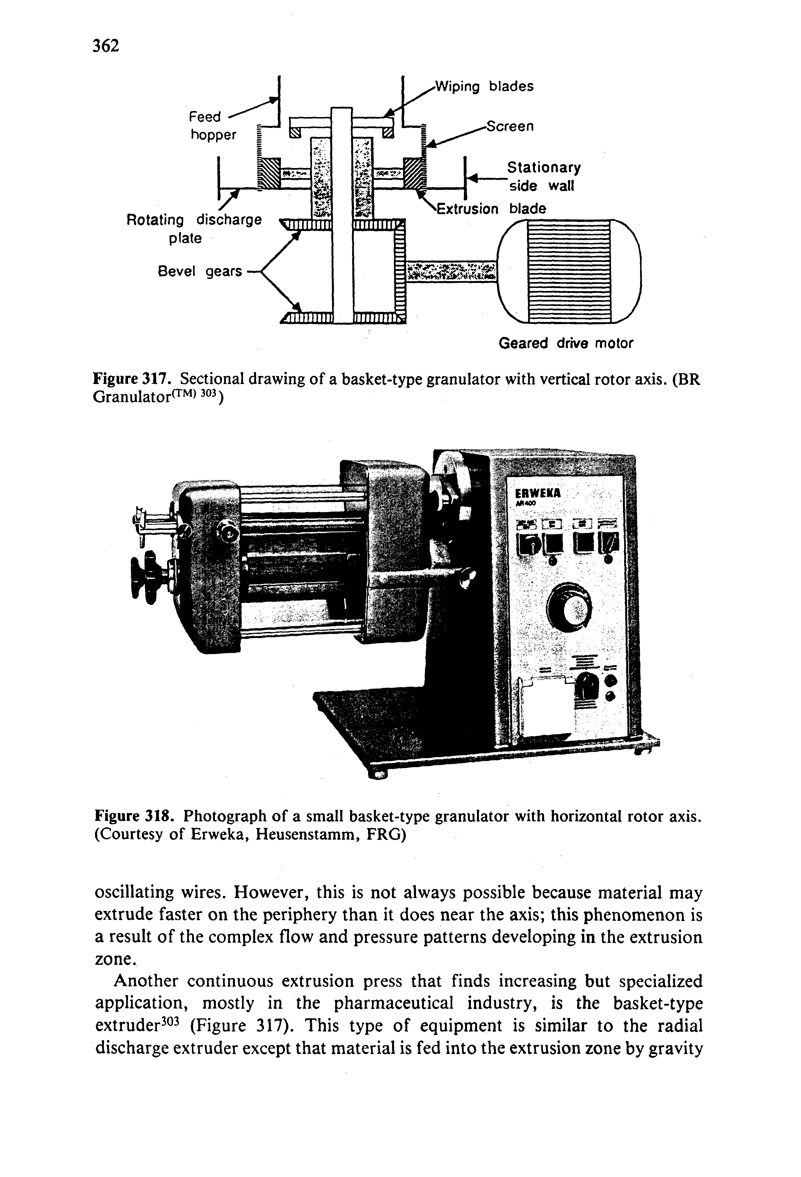 Figure 317. Sectional drawing of a basket-type granulator with vertical rotor axis. (BR Granulator )...