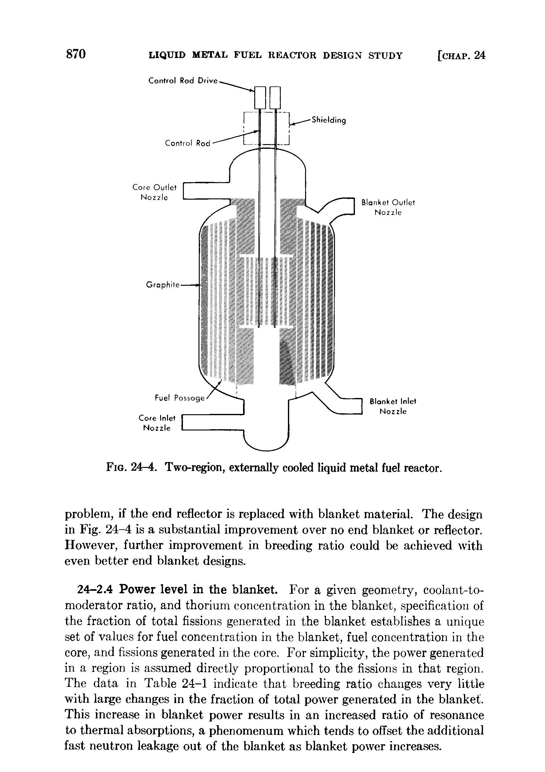 Fig. 24-4. Two-region, externally cooled liquid metal fuel reactor.