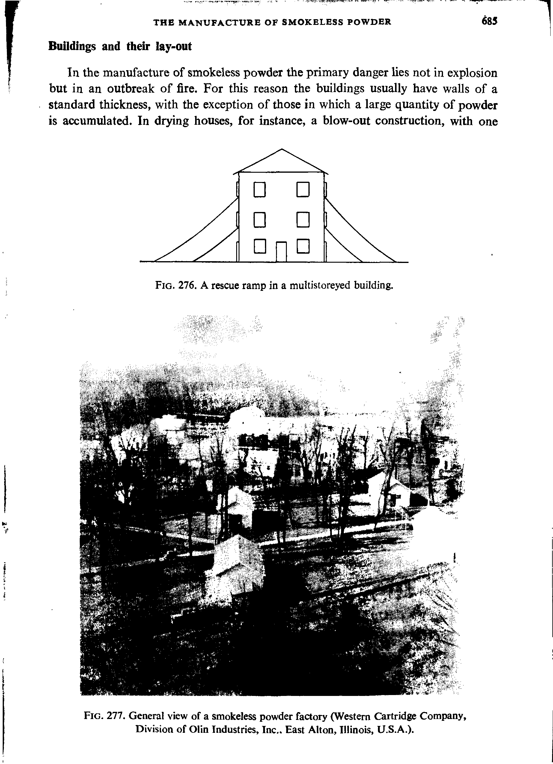 Fig. 277. General view of a smokeless powder factory (Western Cartridge Company, Division of Olin Industries, Inc.. East Alton, Illinois, U.S.A.).