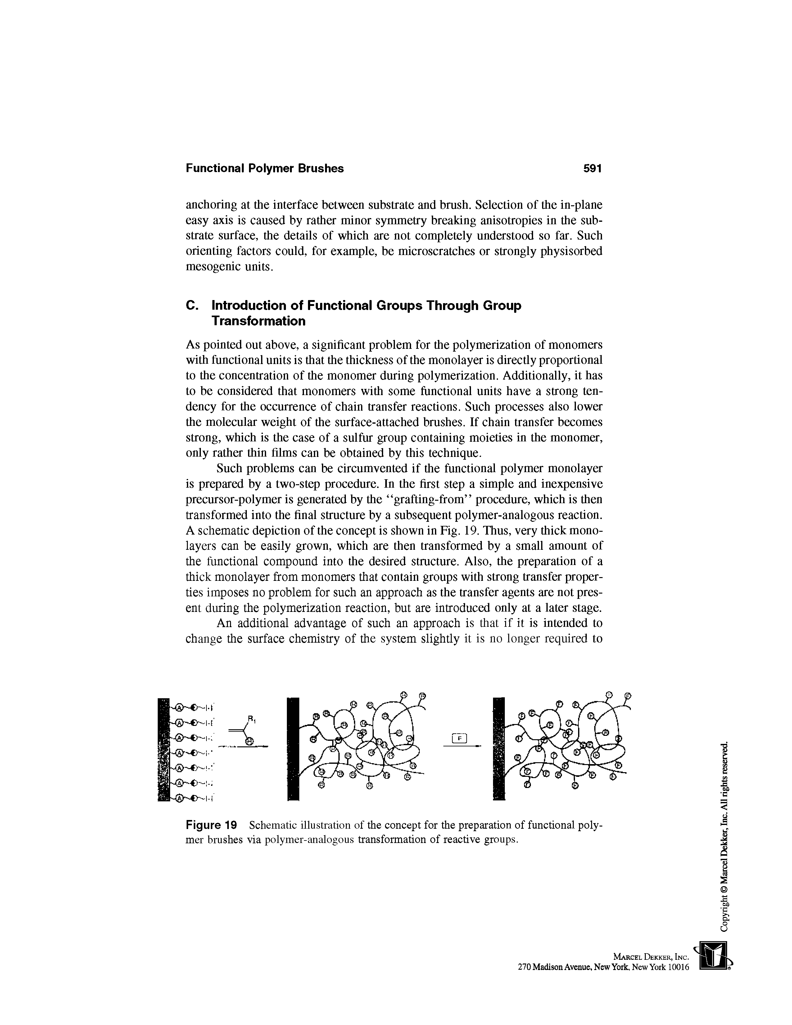 Figure 19 Schematic illustration of the concept for the preparation of functional polymer brushes via polymer-analogous transformation of reactive groups.