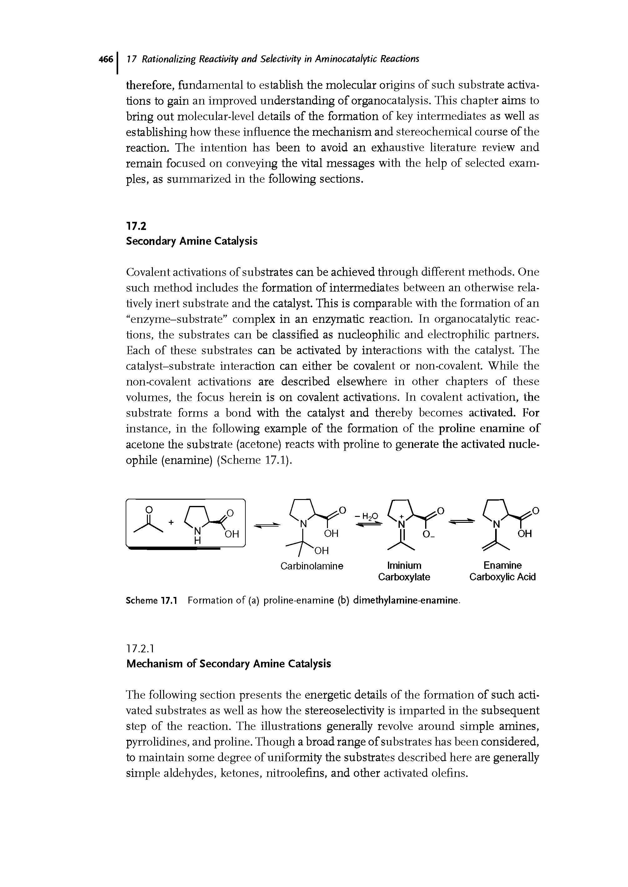 Scheme 17.1 Formation of (a) proline-enamine (b) dimethylamine-enamine.
