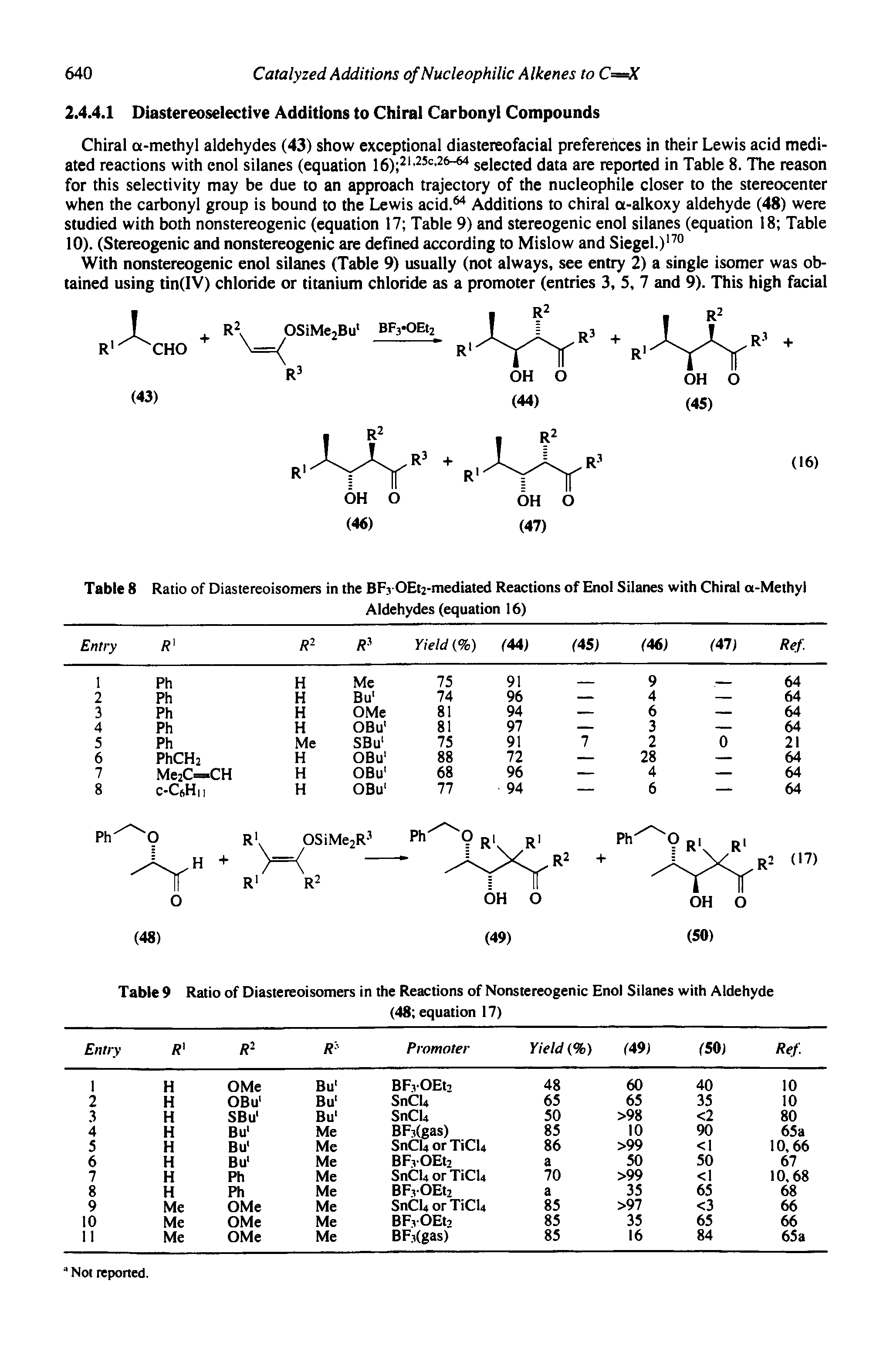 Table 8 Ratio of Diastereoisomers in the BF3 0Et2-mediated Reactions of Enol Silanes with Chiral a-Methyl...