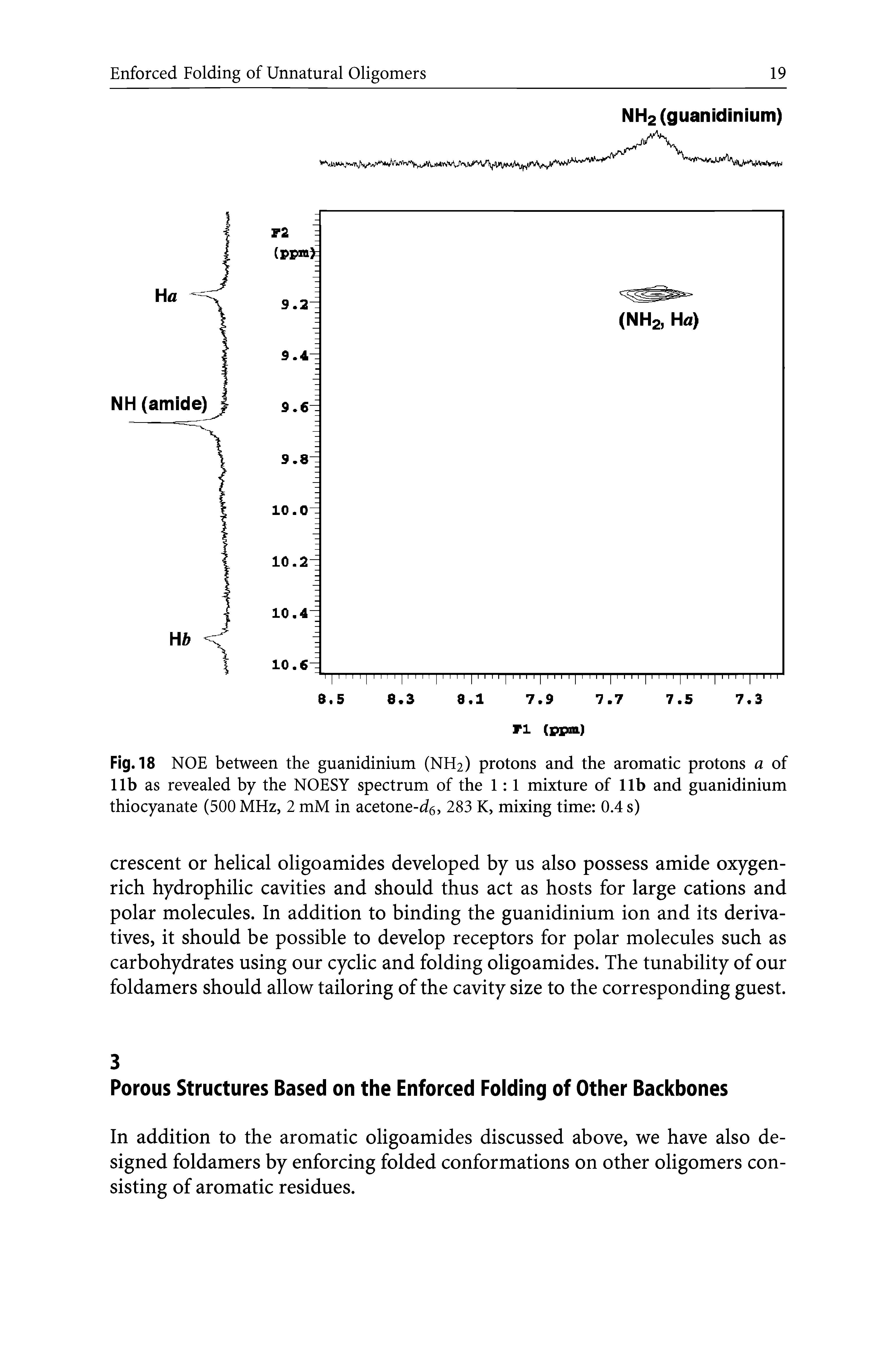 Fig. 18 NOE between the guanidinium (NH2) protons and the aromatic protons a of lib as revealed by the NOESY spectrum of the 1 1 mixture of lib and guanidinium thiocyanate (500 MHz, 2 mM in acetone-, 283 K, mixing time 0.4 s)...