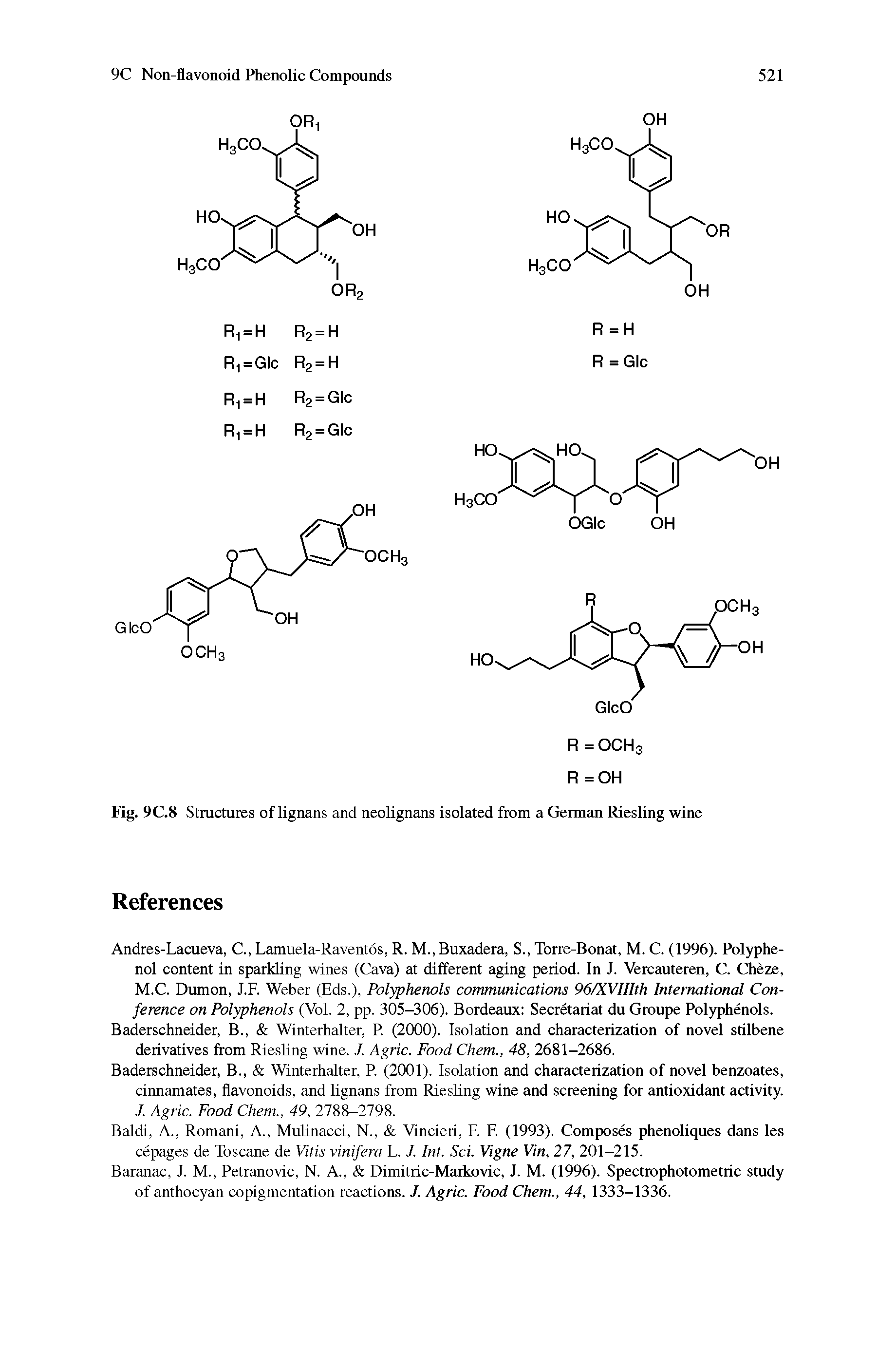 Fig. 9C.8 Structures of lignans and neolignans isolated from a German Riesling wine...