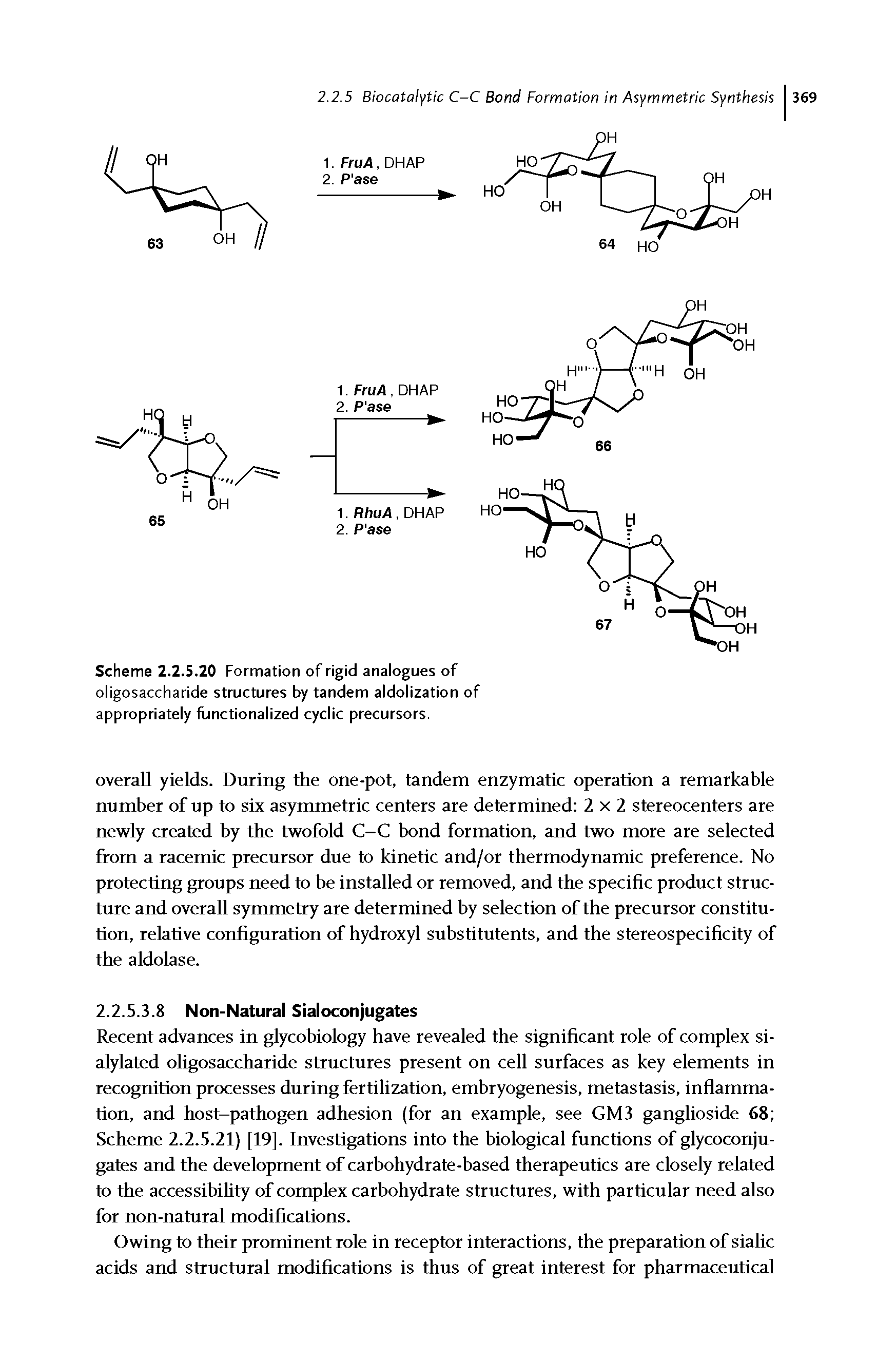Scheme 2.2.5.20 Formation of rigid analogues of oligosaccharide structures by tandem aldolization of appropriately functionalized cyclic precursors.