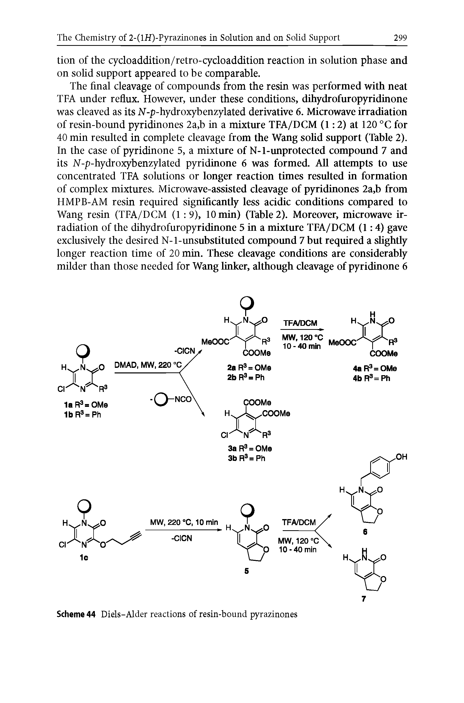 Scheme 44 Diels-Alder reactions of resin-bound pyrazinones...