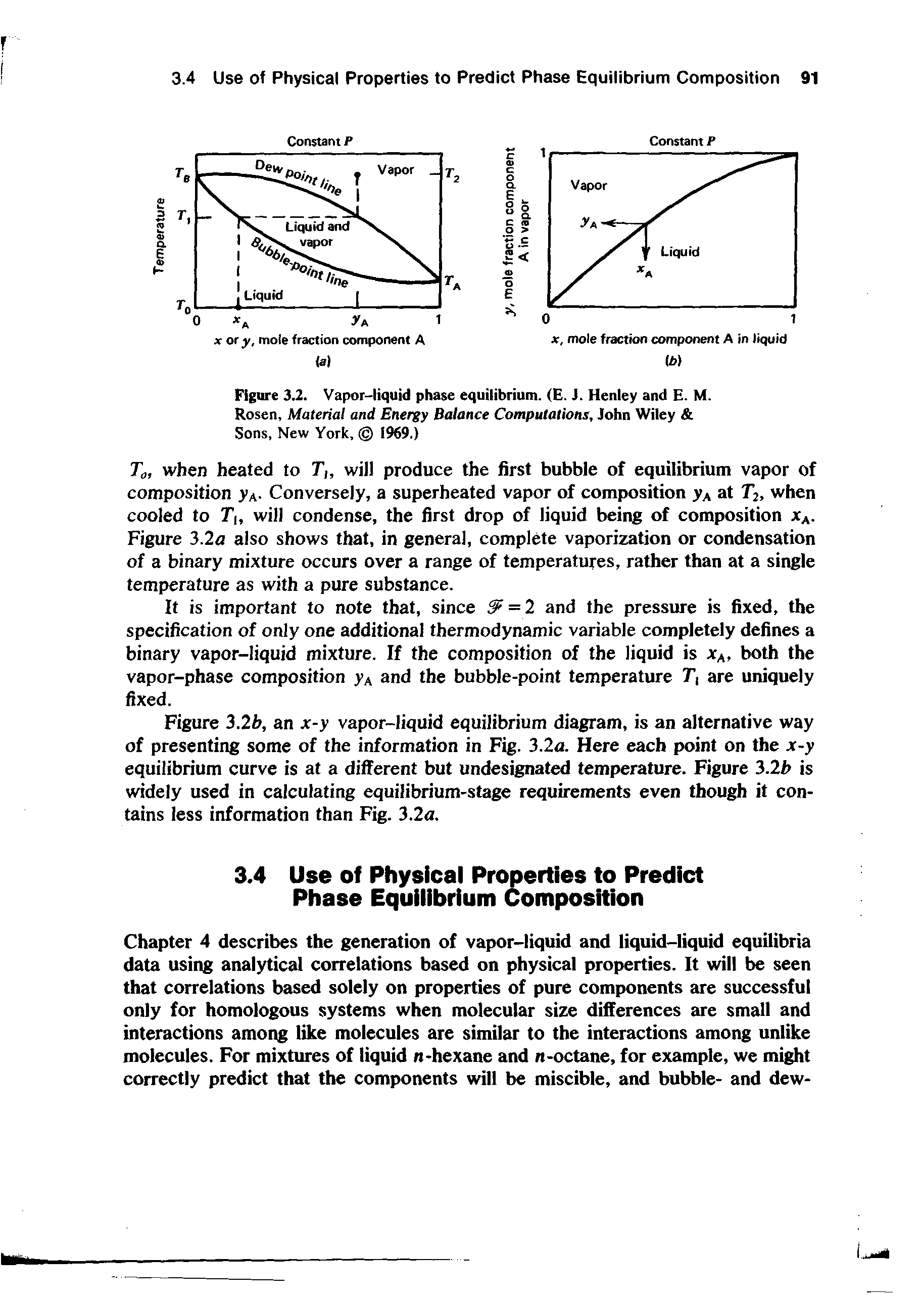 Figure 3.2. Vapor-liquid phase equilibrium. (E. J. Henley and E. M.