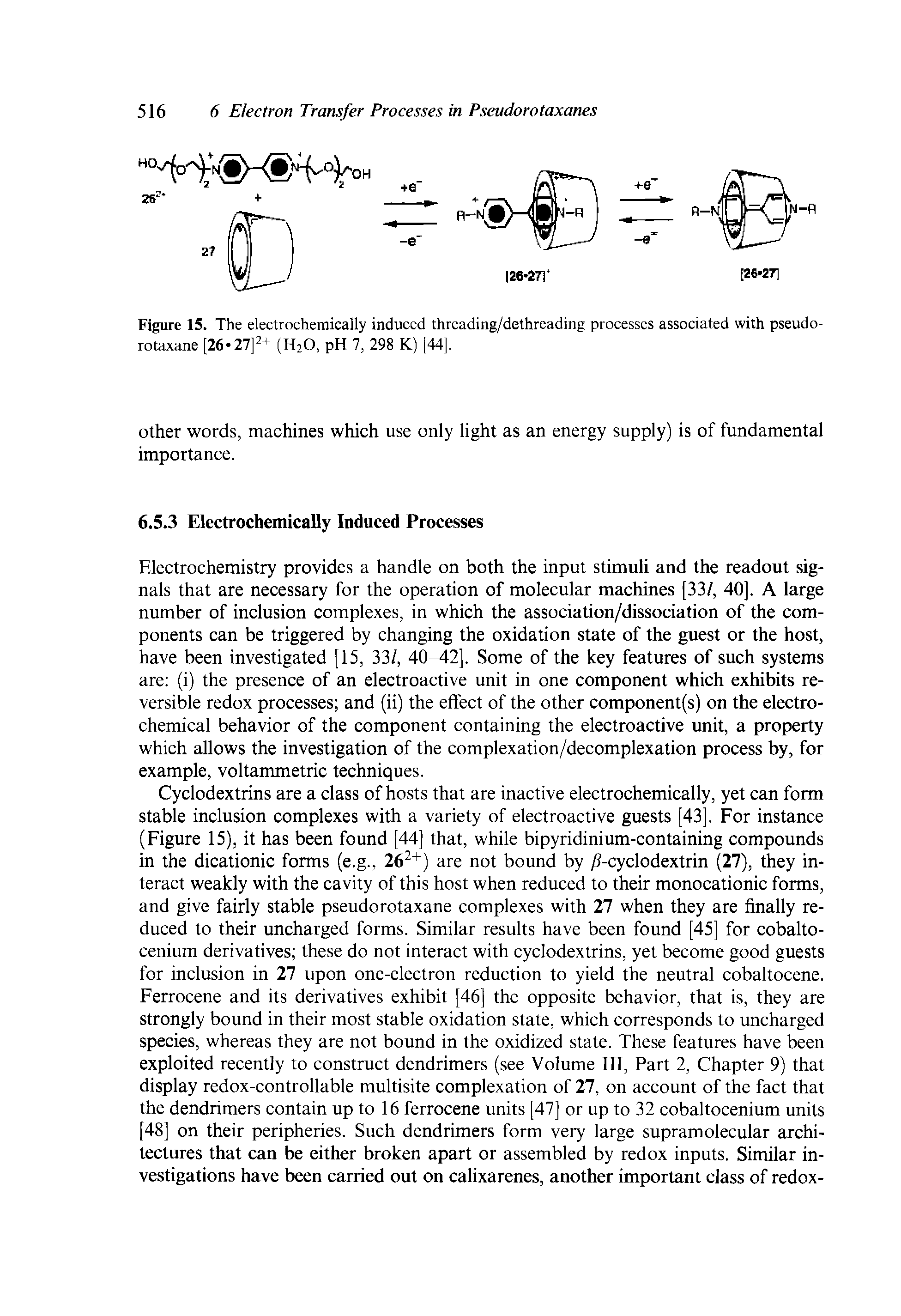 Figure 15. The electrochemically induced threading/dethreading processes associated with pseudo-rotaxane [26-27]2+ (HjO, pH 7, 298 K) [44],...