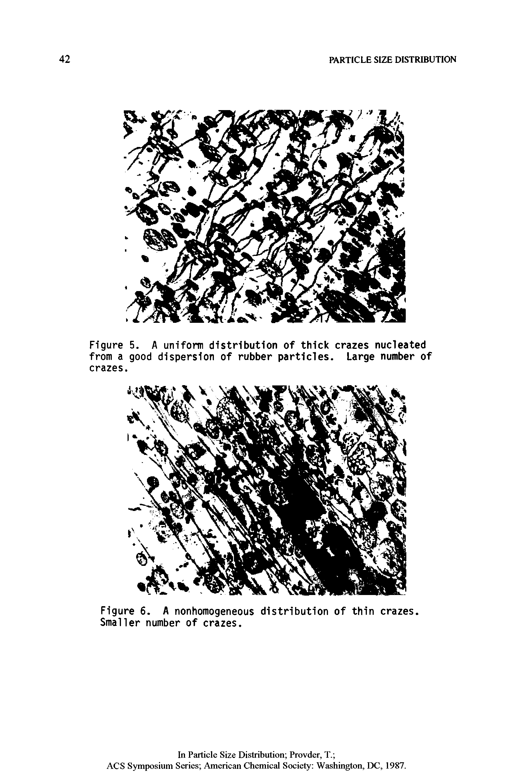 Figure 5. A uniform distribution of thick crazes nucleated from a good dispersion of rubber particles. Large number of crazes.