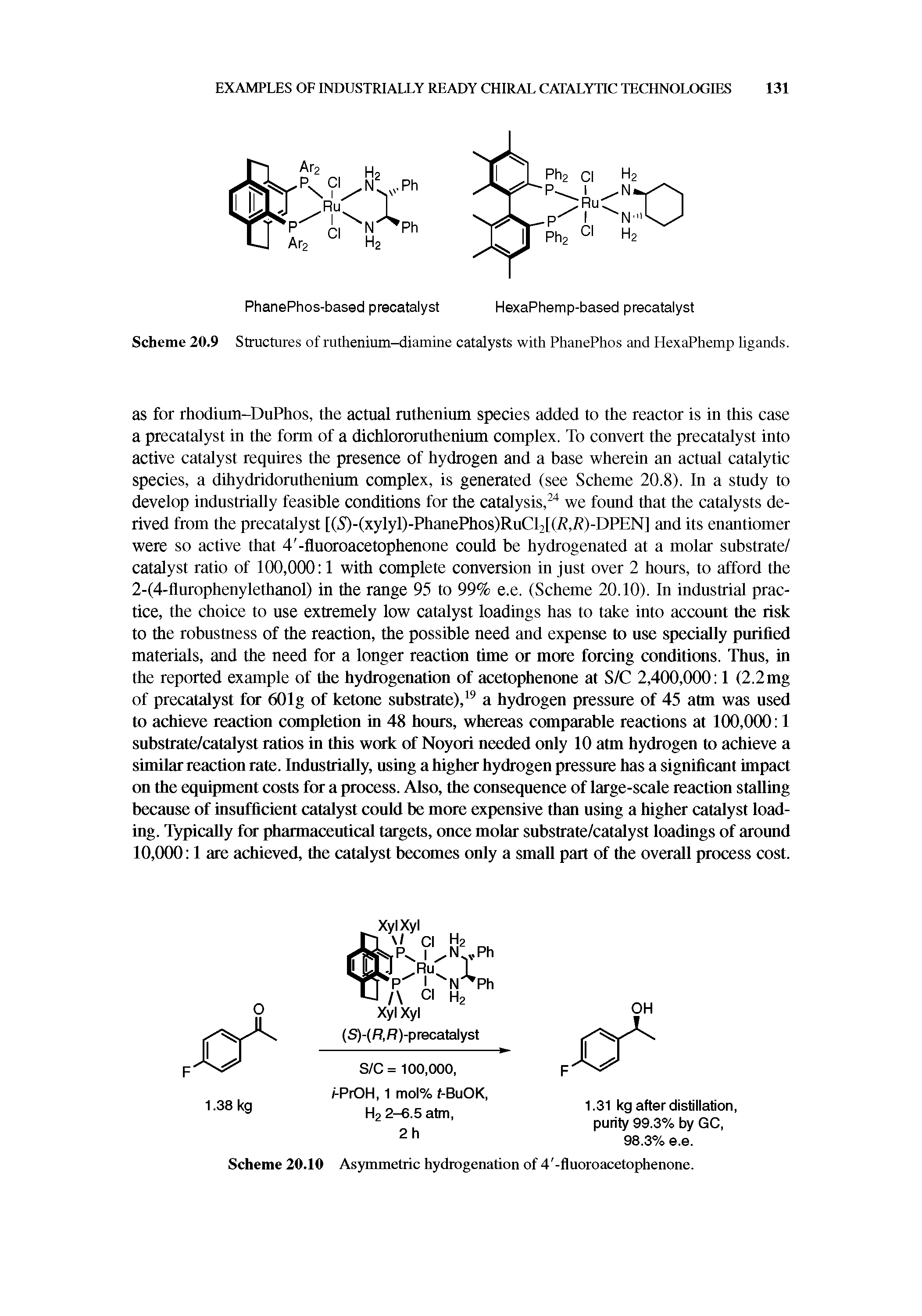 Scheme 20.9 Structures of ruthenium-diamine catalysts with PhanePhos and HexaPhemp ligands.