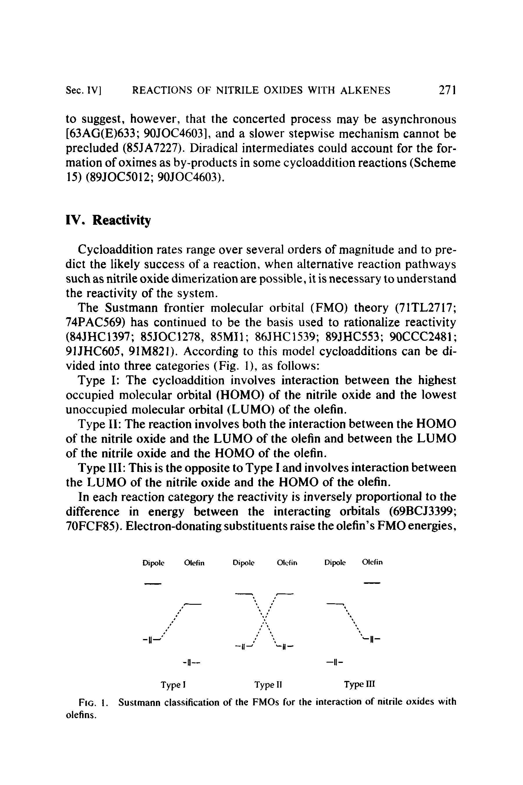 Fig. 1. Sustmann classification of the FMOs for the interaction of nitrile oxides with olefins.