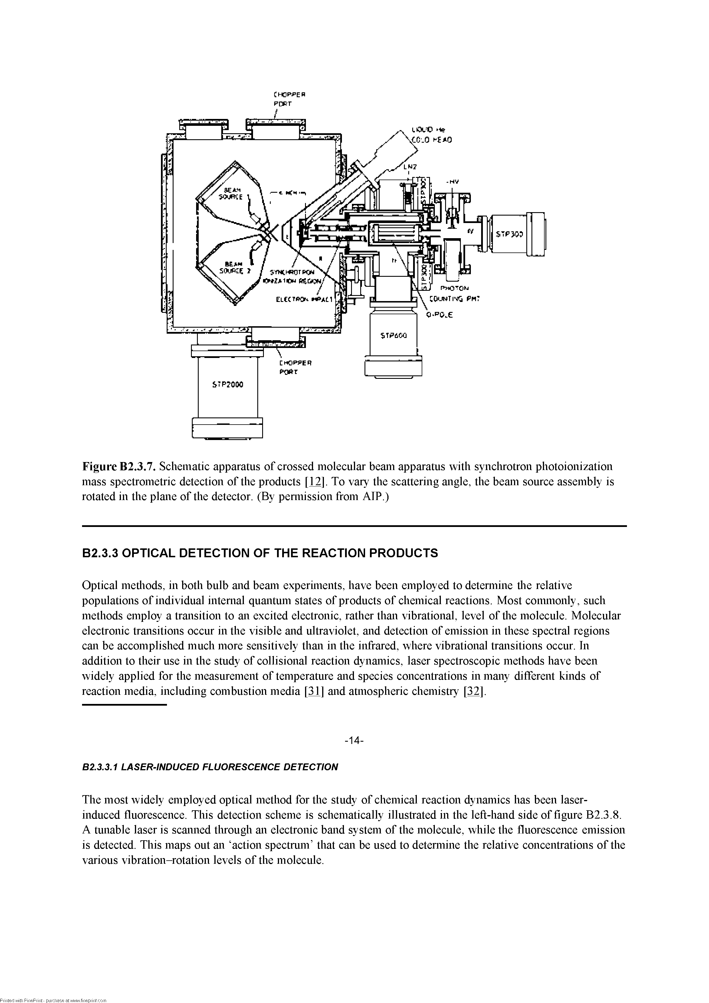 Figure B2.3.7. Schematic apparatus of crossed molecular beam apparatus with synclirotron photoionization mass spectrometric detection of the products [12], To vary the scattering angle, the beam source assembly is rotated in the plane of the detector. (By pemrission from AIP.)...
