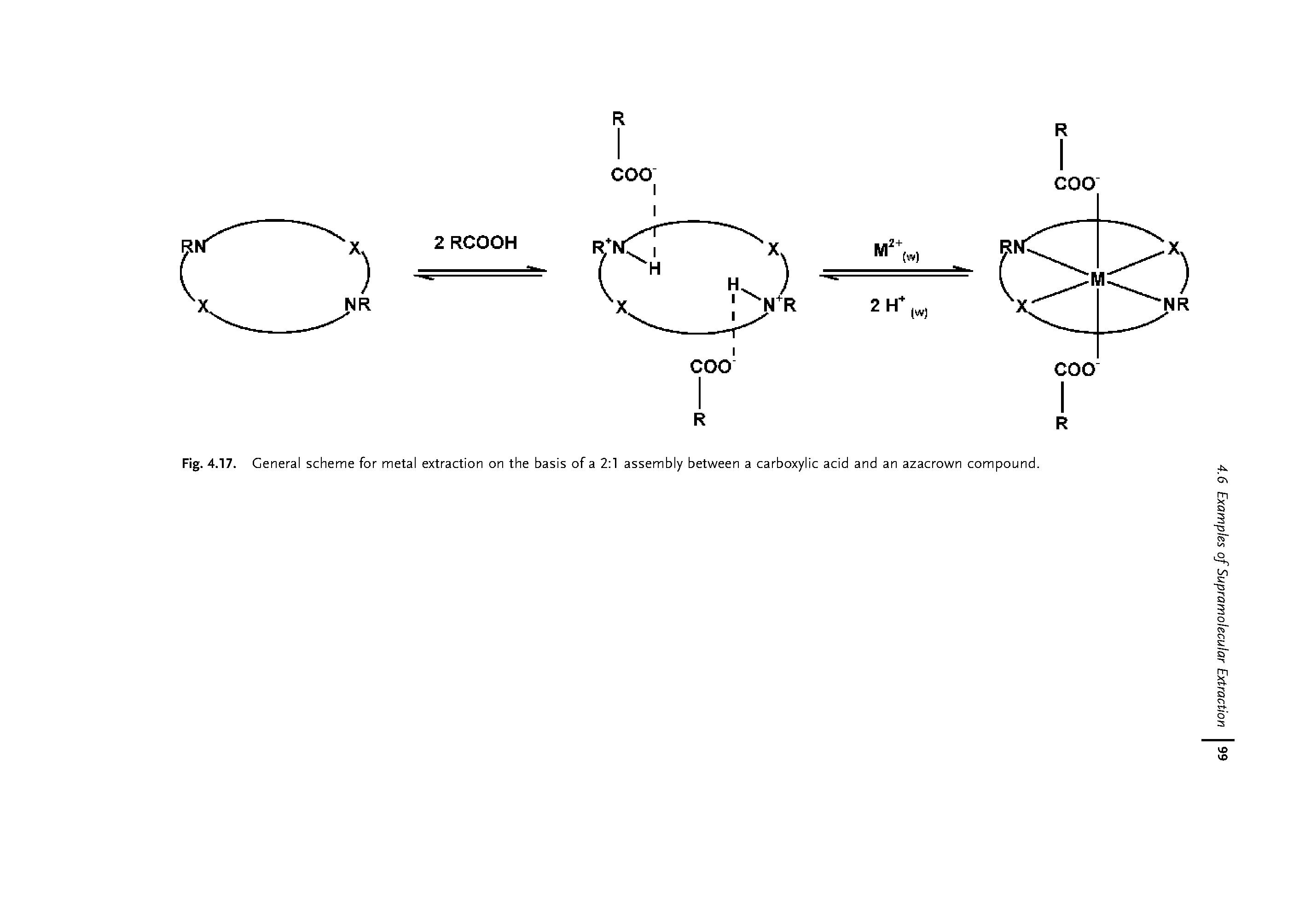 Fig. 4.17. General scheme for metal extraction on the basis of a 2 1 assembly between a carboxylic acid and an azacrown compound.