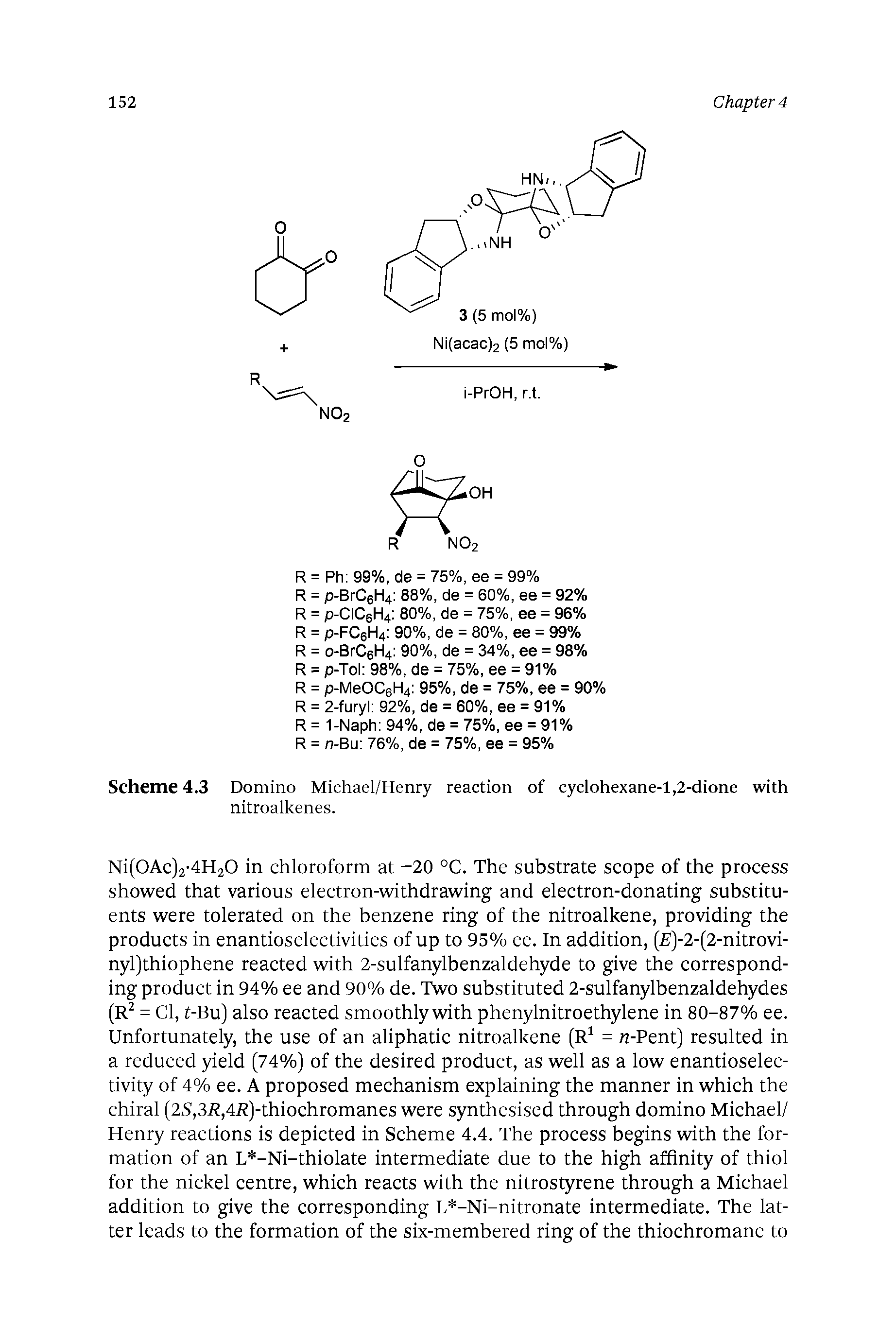 Scheme 4.3 Domino Michael/Henry reaction of cyclohexane-1,2-dione with nitroalkenes.
