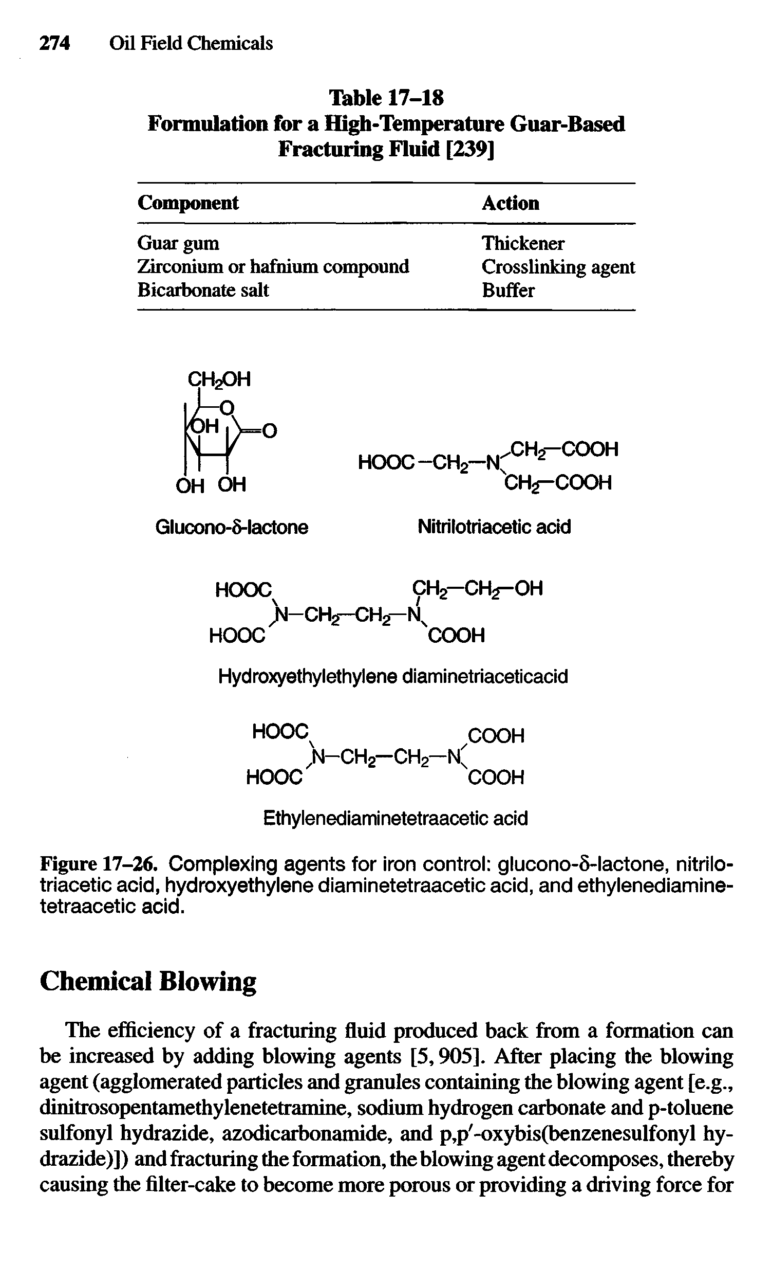 Figure 17-26. Complexing agents for iron control glucono-6-lactone, nitrilotriacetic acid, hydroxyethylene diaminetetraacetic acid, and ethylenediaminetetraacetic acid.